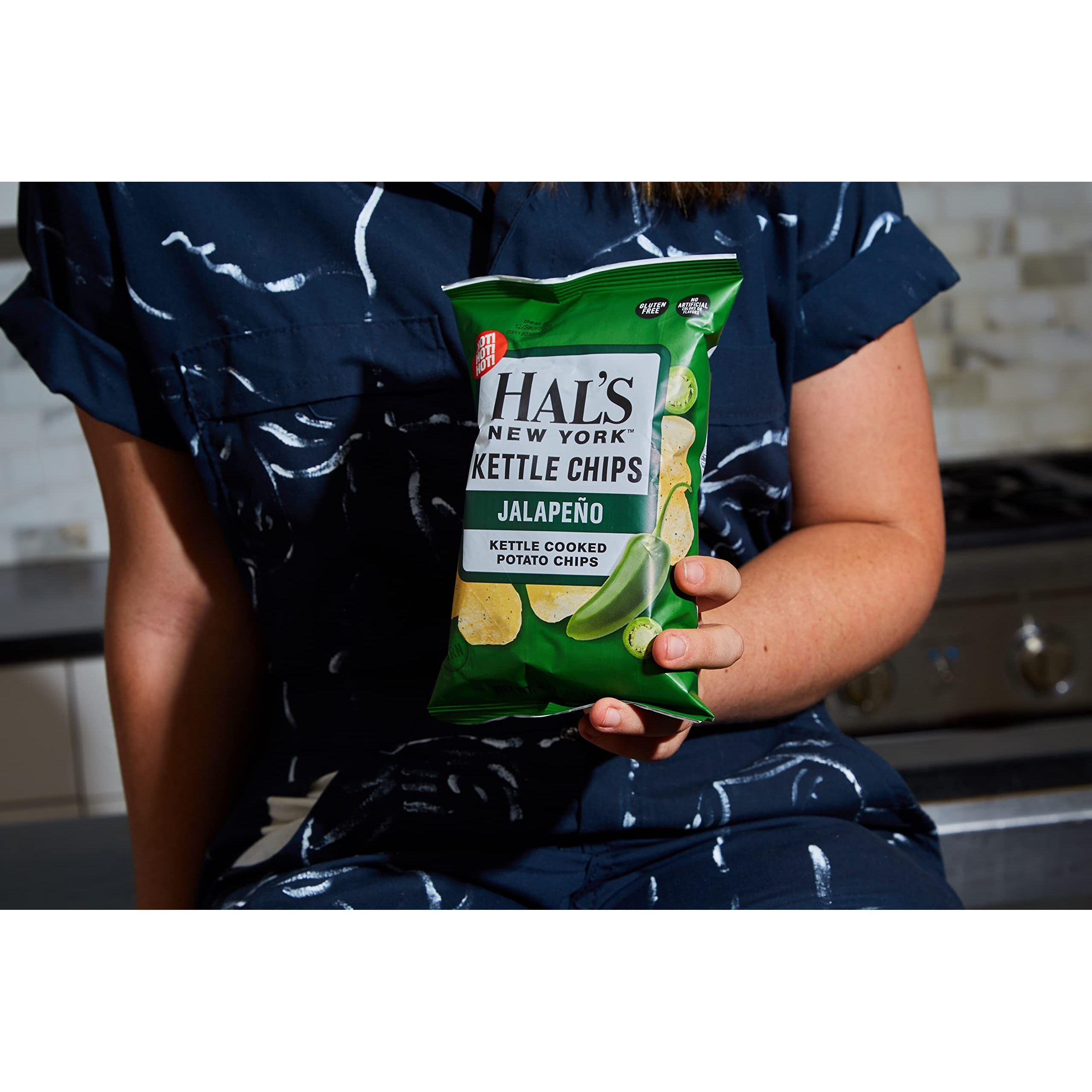 Hal's New York Kettle Cooked Gluten Free Jalapeno Flavored Potato Chip Crisps, 2 Oz (Pack Of 24)