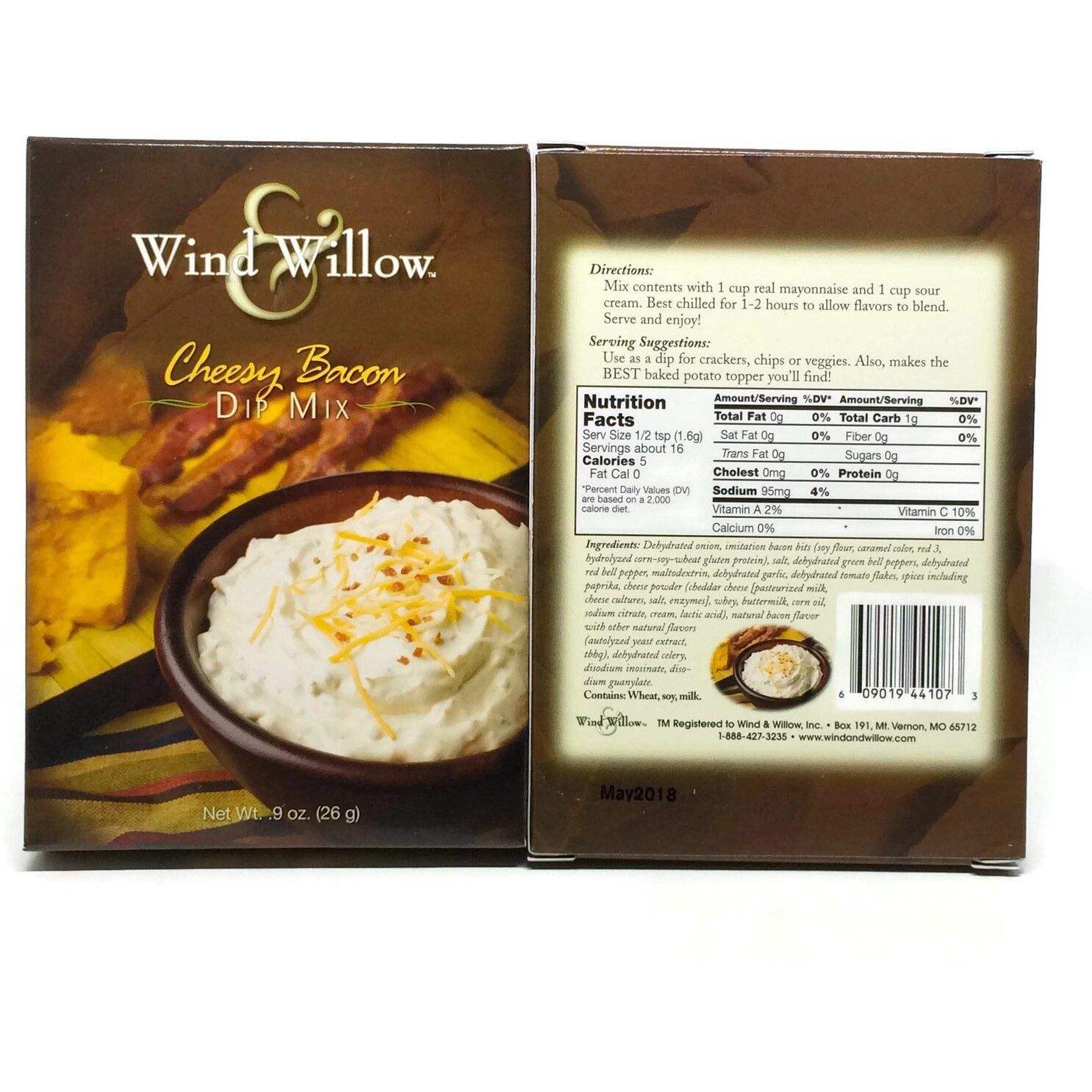 Wind & Willow Dip Mix 4 Flavor Variety Bundle Cheesy Bacon, Roasted Red Pepper, Asagio And Roasted Garlic, And Fiesta Ranchero (4 Packs Total)
