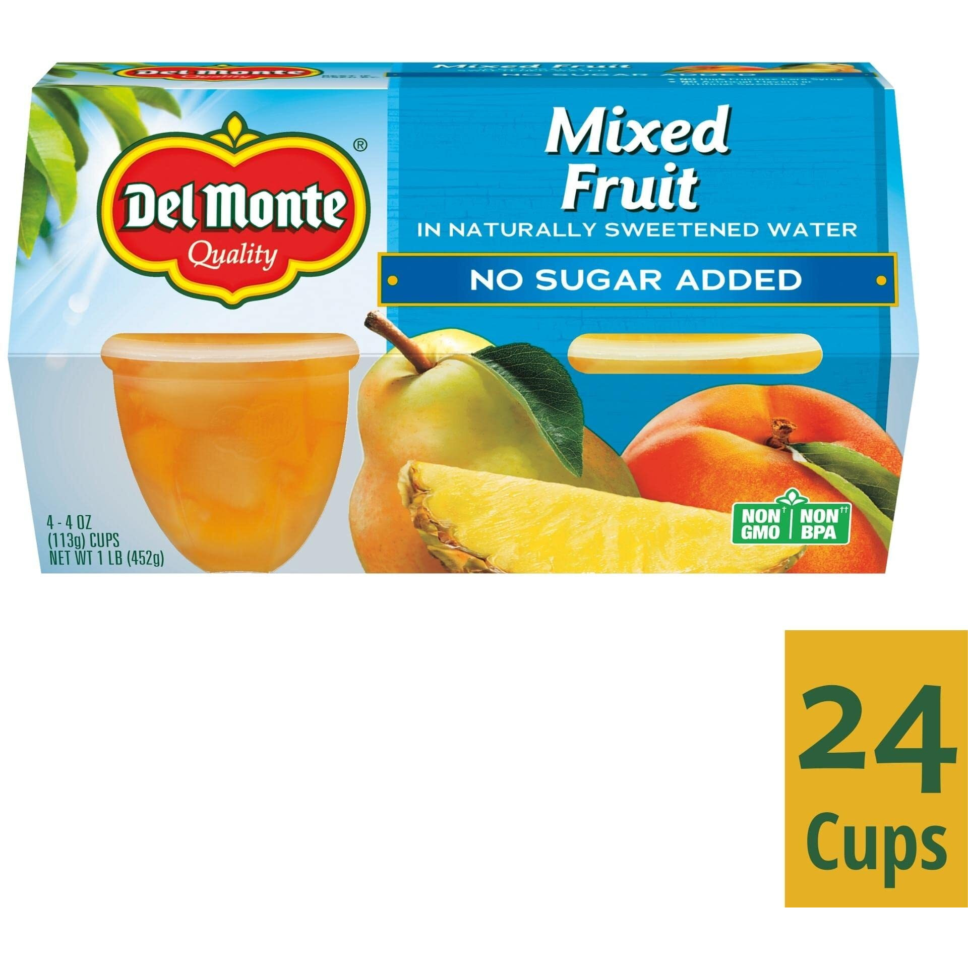 Del Monte Mixed Fruit Snack Cups In Water, No Sugar Added, 4 Ounce - 4 Count (Pack Of 6)