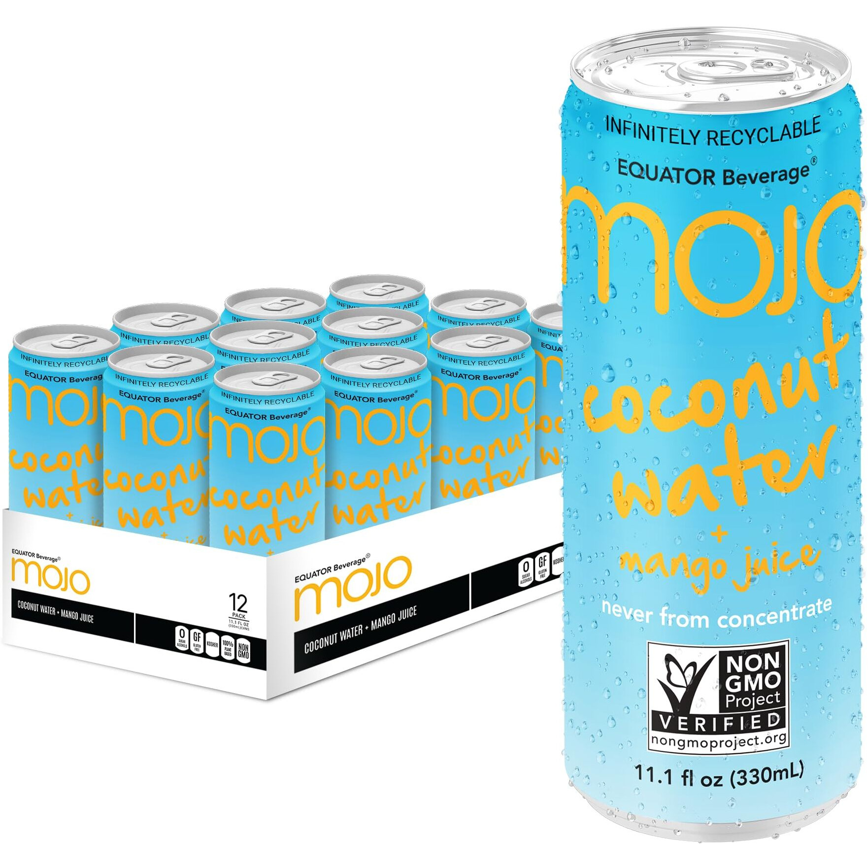 Mojo Coconut Water + Mango Juice | Hydration Drink & Sports Drink | Electrolytes Beverage 1043 Mg | Vitamin B & C | Hydration Drink For Skin & Body | 11.1 Oz (Pack Of 12)