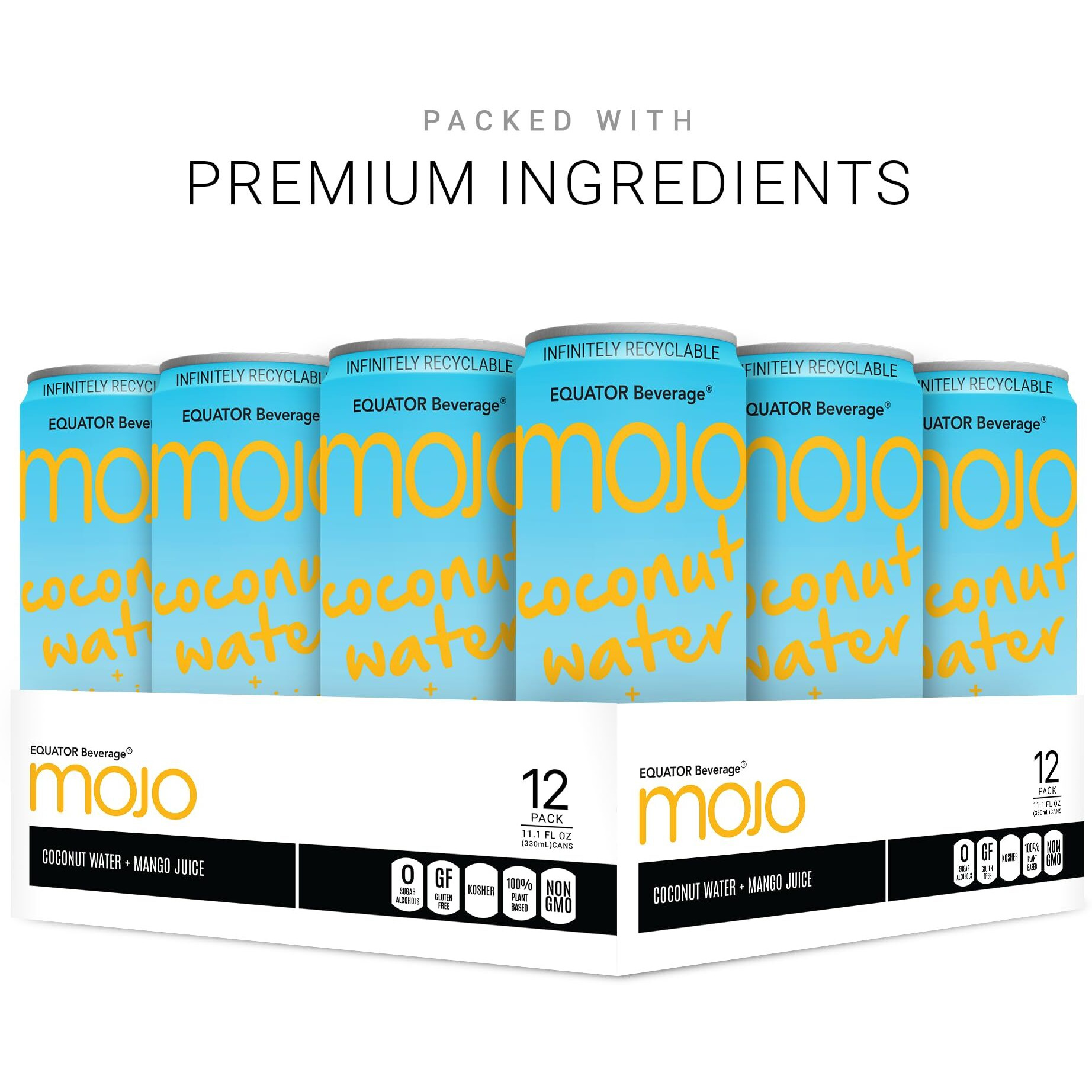 Mojo Coconut Water + Mango Juice | Hydration Drink & Sports Drink | Electrolytes Beverage 1043 Mg | Vitamin B & C | Hydration Drink For Skin & Body | 11.1 Oz (Pack Of 12)