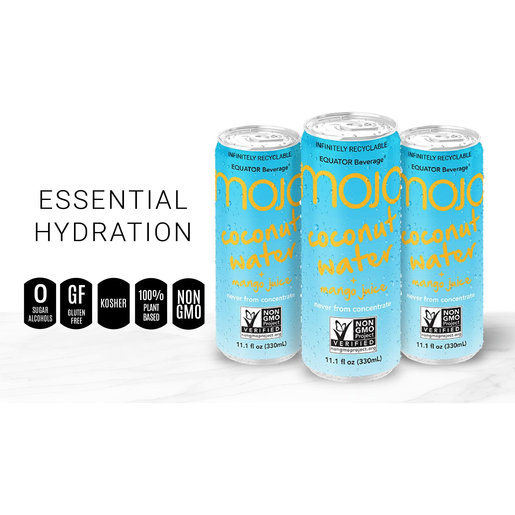 Mojo Coconut Water + Mango Juice | Hydration Drink & Sports Drink | Electrolytes Beverage 1043 Mg | Vitamin B & C | Hydration Drink For Skin & Body | 11.1 Oz (Pack Of 12)