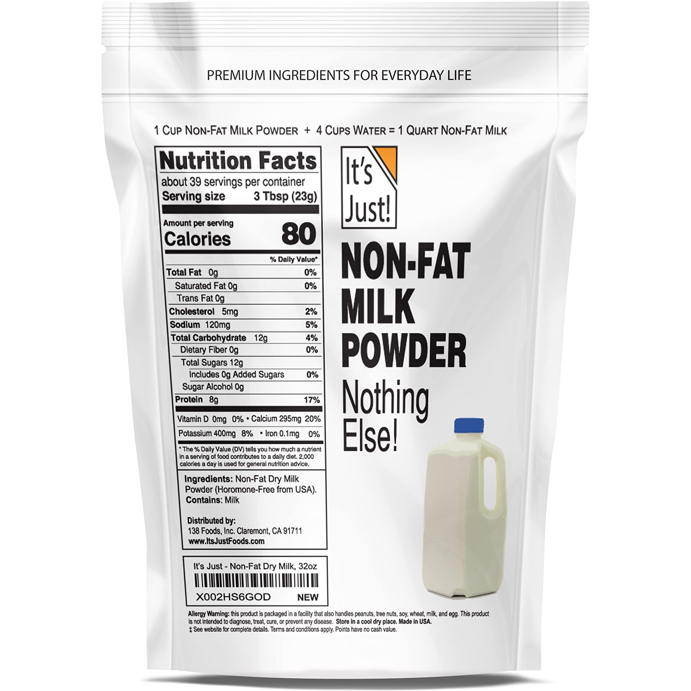 It's Just - Non-Fat Milk Powder, Dehydrated Dried Milk, Just Add Water, 32Oz