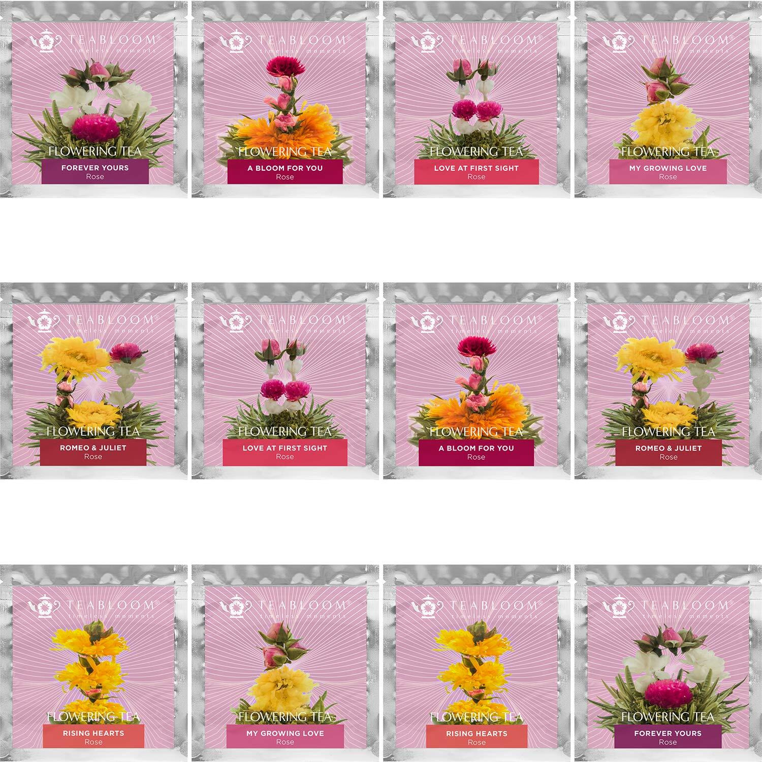 Teabloom Rose Flowering Tea - 12 Hand Tied Blooming Tea Flowers - 36 Steeps, Makes 250 Cups - Romantic Rose Tea Gift Set For Tea Lovers