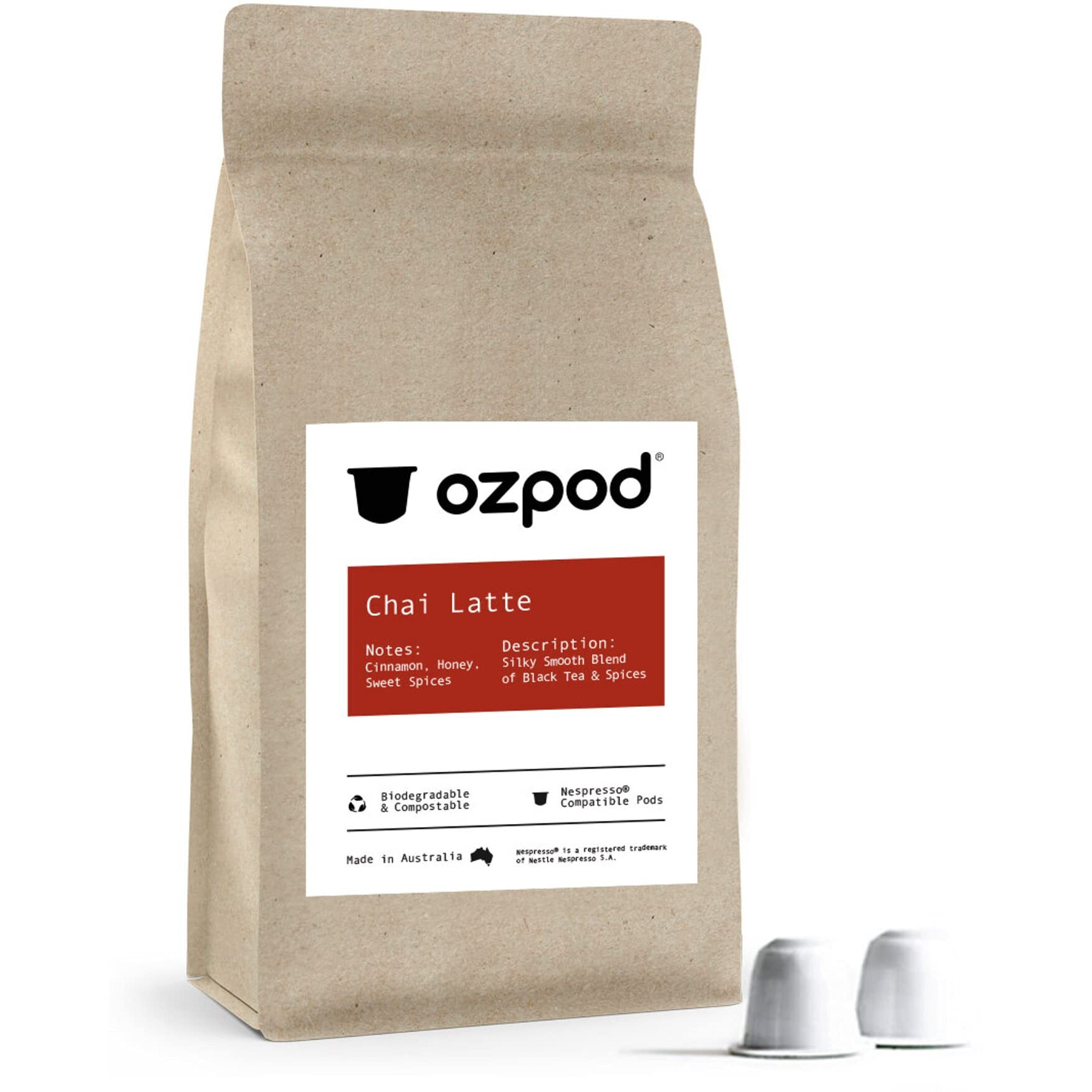 Ozpod Chai Tea Capsules For Nespresso, Premium Pods, 100% Compostable And Biodegradable From Australia, Compatible With Nespresso Original, 15 Single Serve Cups, Fair Trade