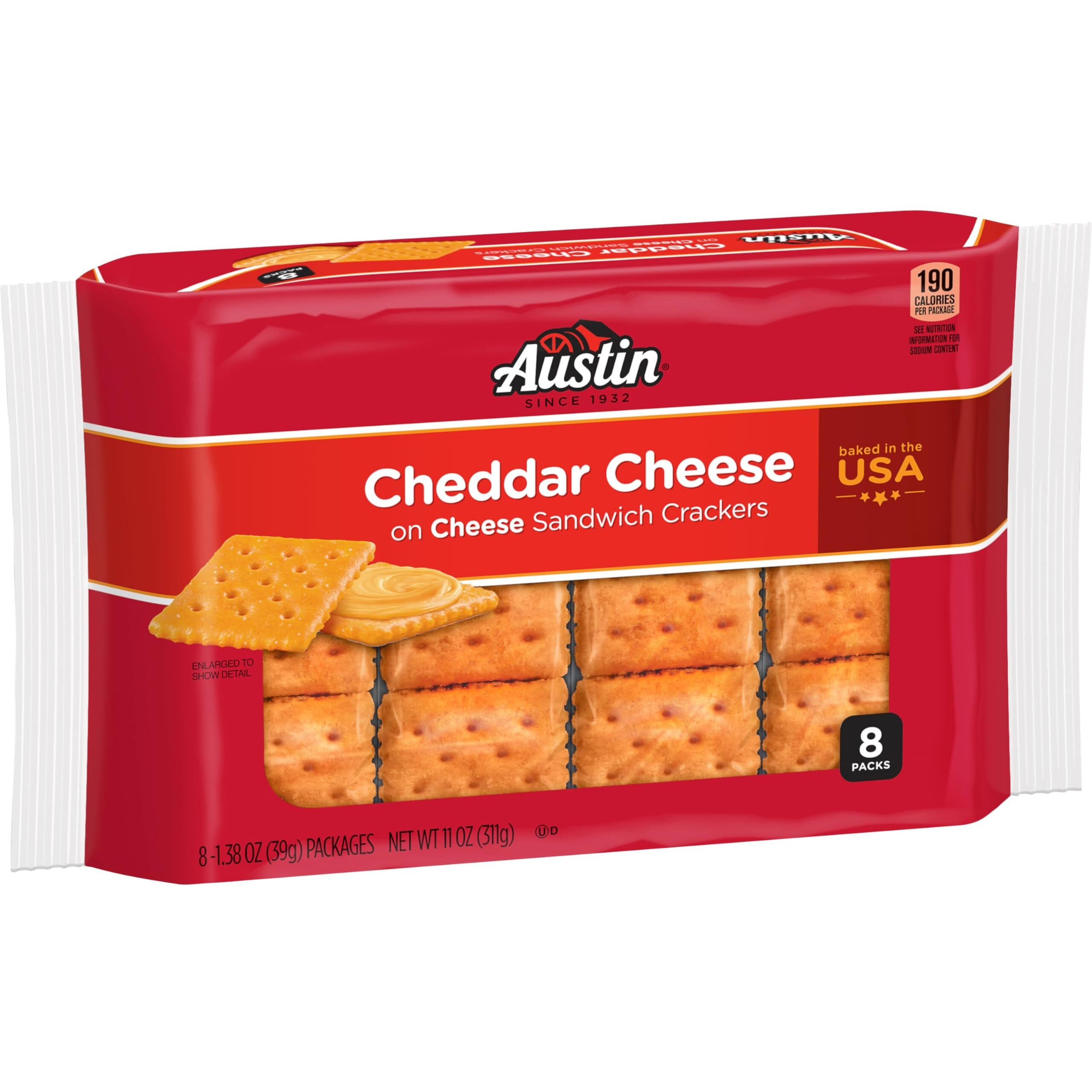 Austin Sandwich Crackers, Single Serve Snack Crackers, Office And Kids Snacks, Cheddar Cheese On Cheese (12 Trays, 96 Packs)