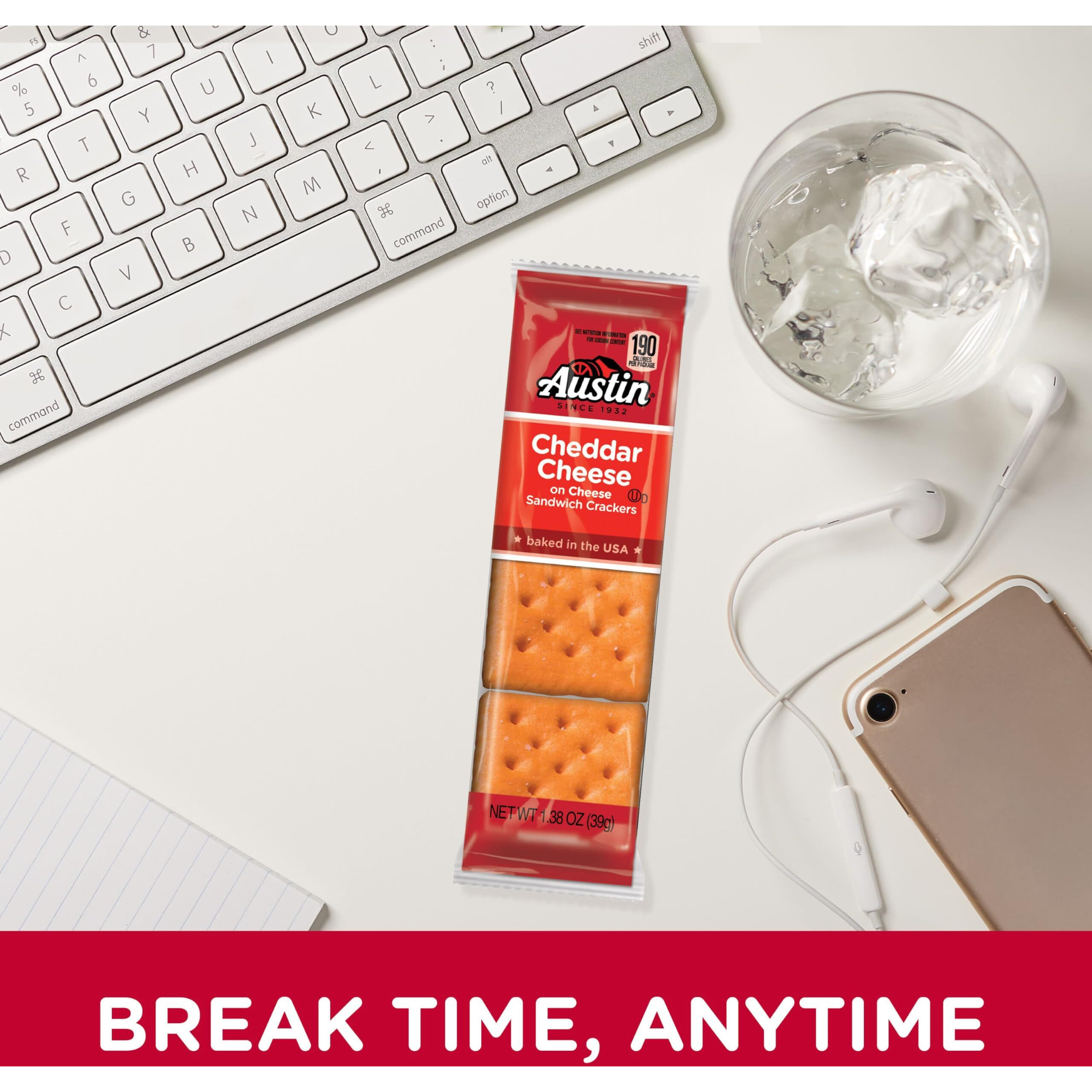 Austin Sandwich Crackers, Single Serve Snack Crackers, Office And Kids Snacks, Cheddar Cheese On Cheese (12 Trays, 96 Packs)