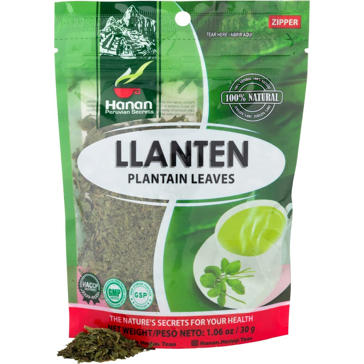 Hanan Plantain Leaf Tea (Llanten) 1.1 Oz (30 G) - Loose, Dried Llanten Plant Leaves From Peru, 1.06 Ounce (Pack Of 1)