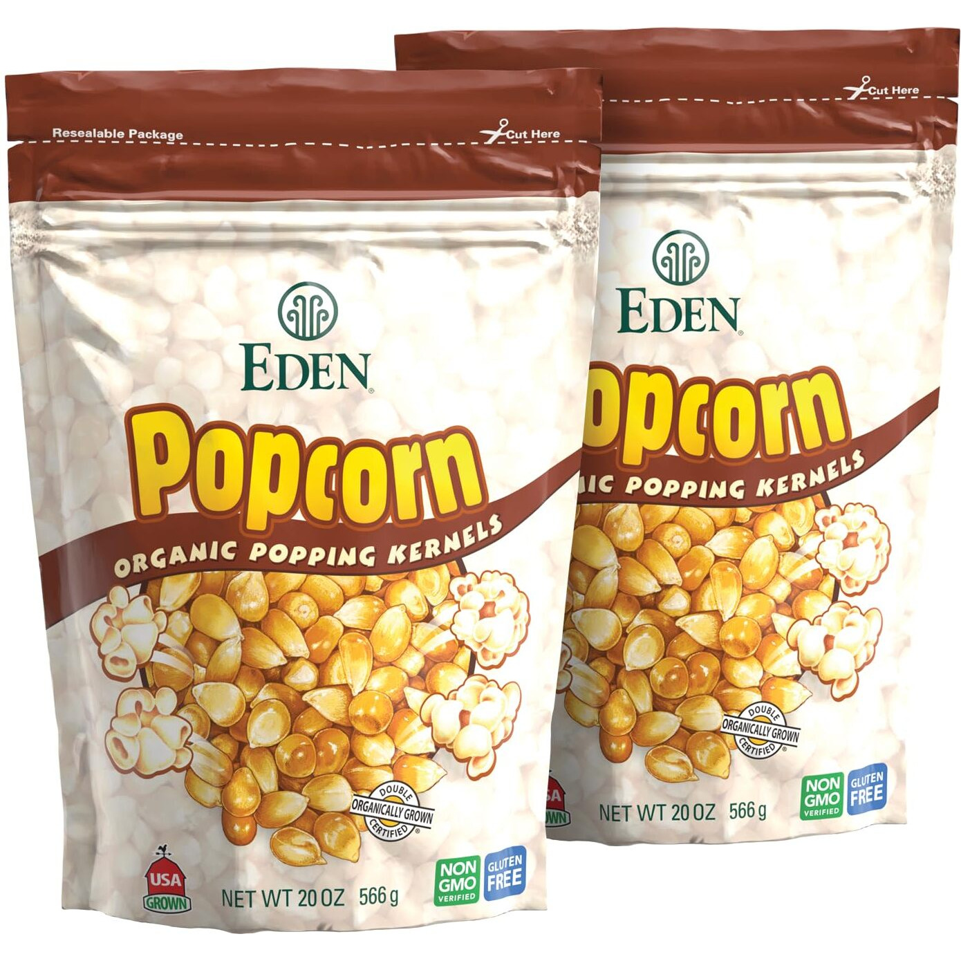 Eden Organic Yellow Popcorn Kernels, Non Gmo, Superior Popping Variety, 100% Whole Grain, 20 Oz (2-Pack)