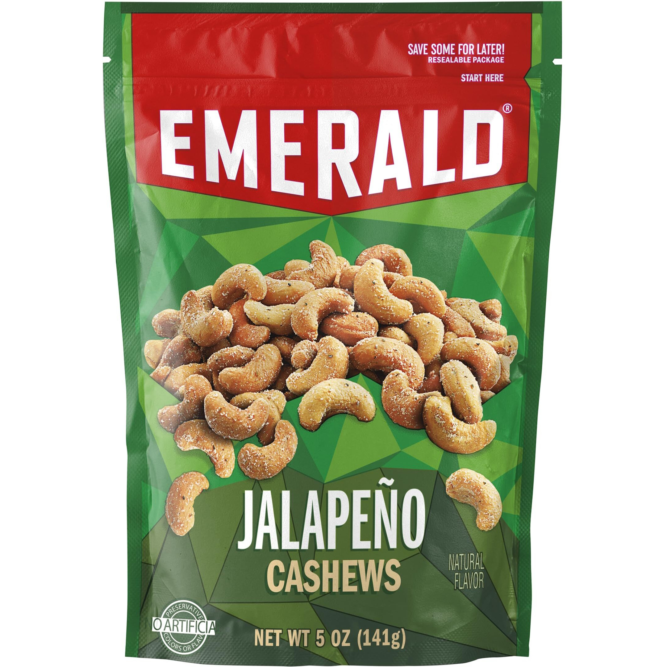 Emerald Nuts, Jalapeno Cashews, 5 Oz, Resealable Bag (Pack Of 4)