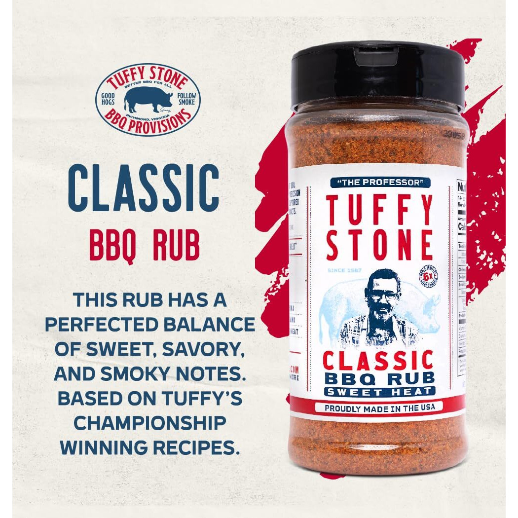 Tuffy Stone Classic Bbq Rub | 6X World Barbecue Grand Champion | Savory Rib Rub | Brisket Rub | Smoky Bbq Seasoning | 10 Oz Shaker