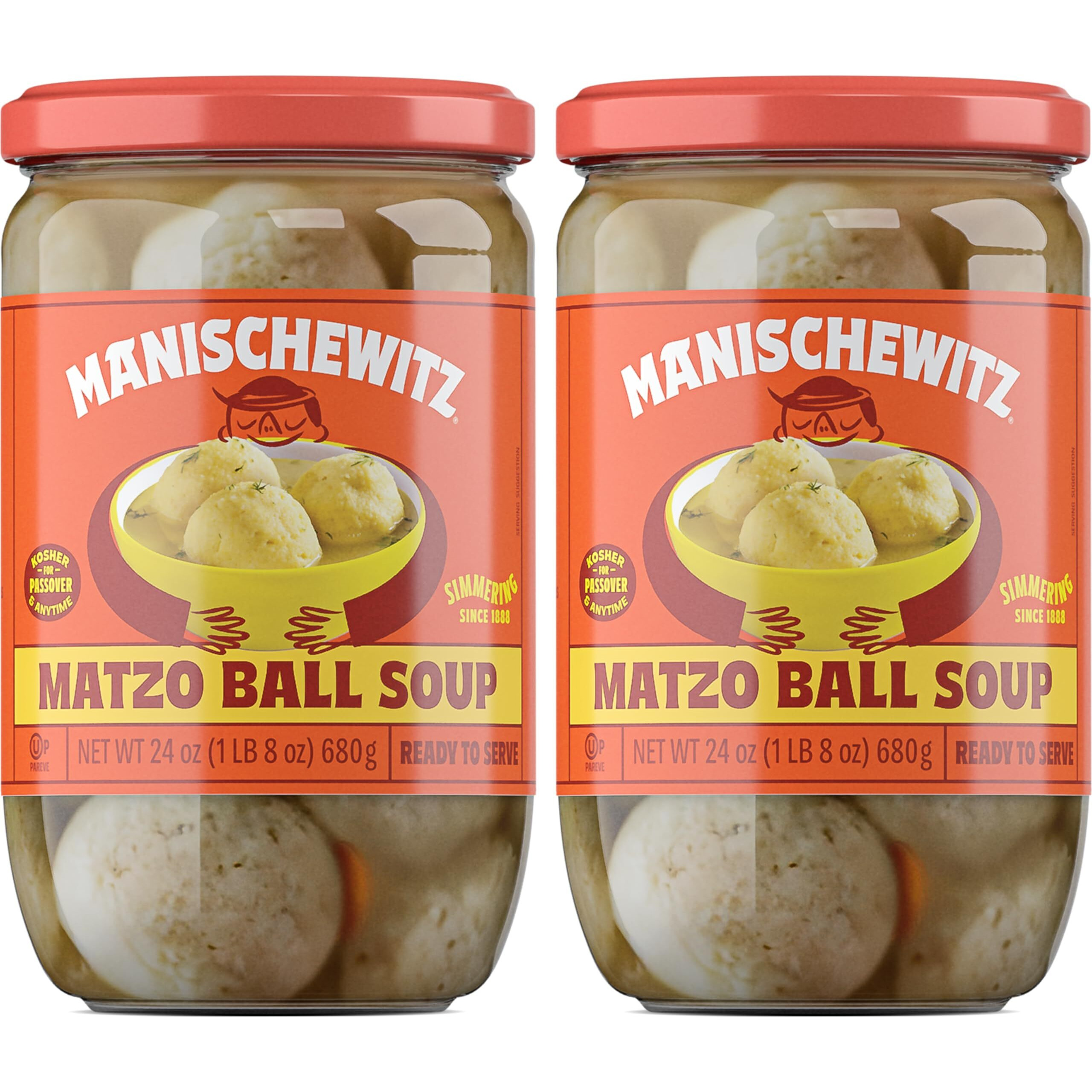 Manischewitz Matzo Ball Soup, 24 Oz (2 Pack) | Kosher For Passover | Ready To Serve | Traditional Matzo Ball Soup