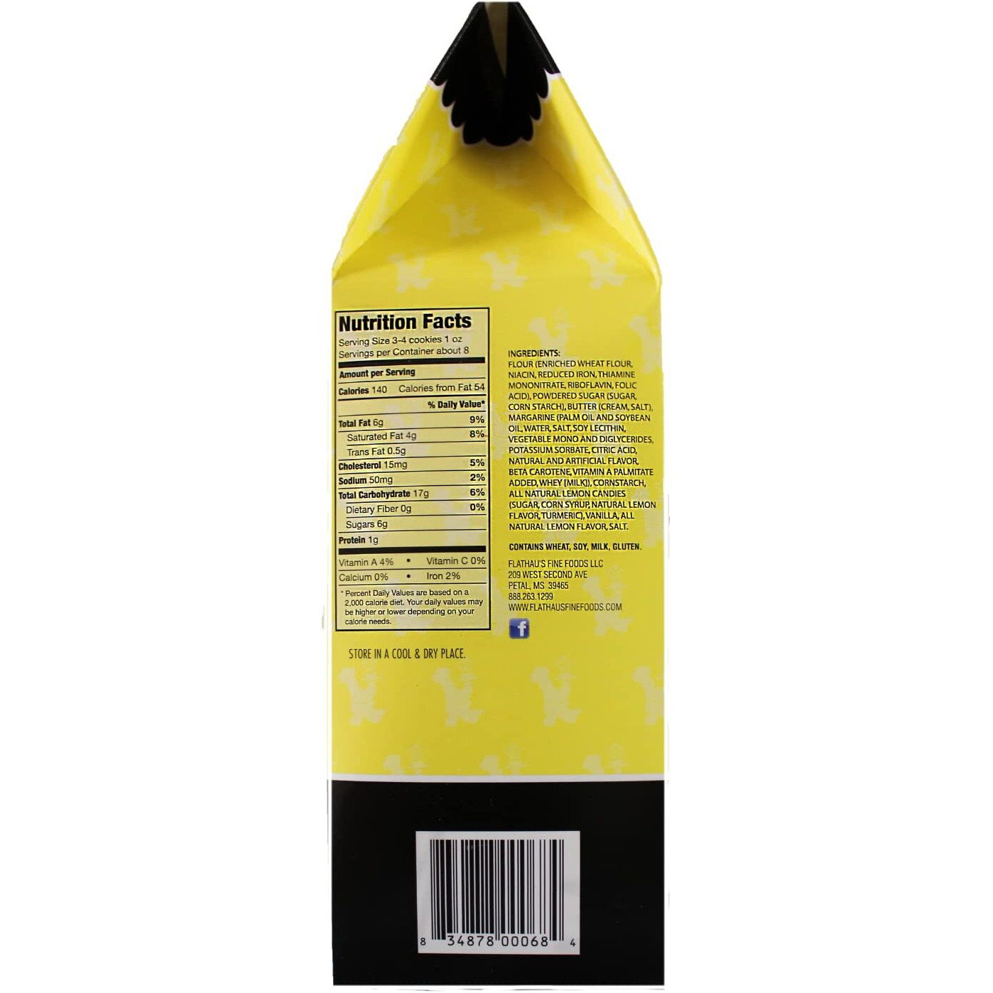 Flathau's Fine Foods Lemon Snaps, Powdered Shortbread Cookies, 8-Ounce Boxes (Pack Of 6)