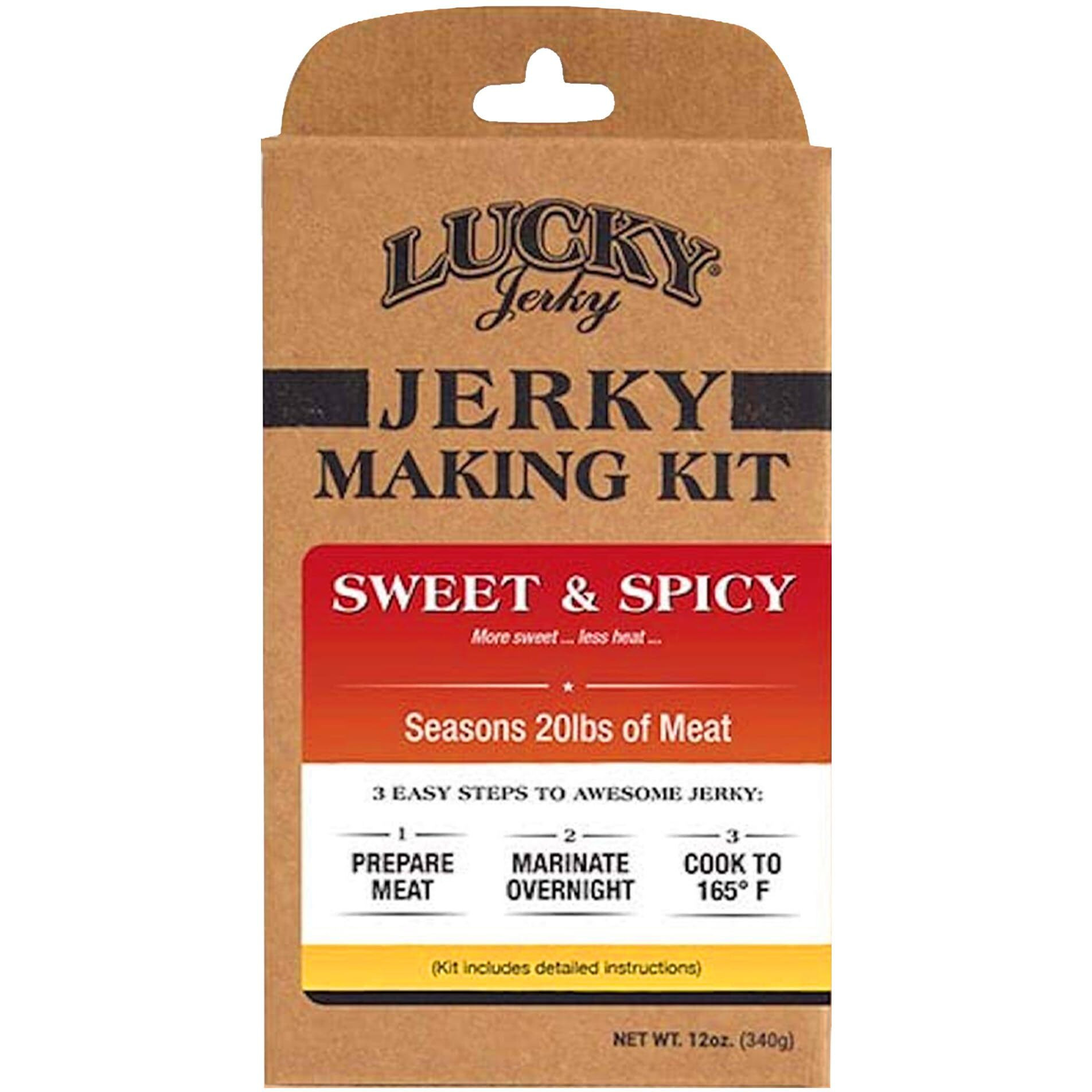 Lucky Jerky Sweet & Spicy Diy Jerky Seasoning Kit - Seasons 20Lbs Of Meat | Easy-To-Use Kit For Homemade Beef Jerky | Create Delicious, Customized Jerky With Teriyaki, Brown Sugar, And Red Pepper Heat