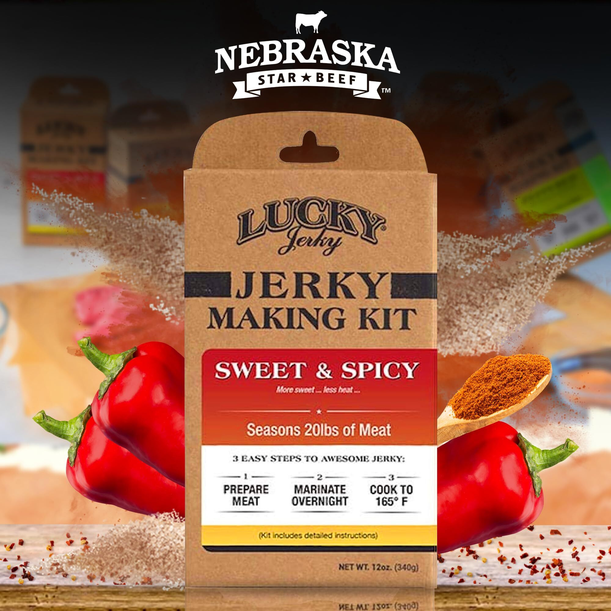 Lucky Jerky Sweet & Spicy Diy Jerky Seasoning Kit - Seasons 20Lbs Of Meat | Easy-To-Use Kit For Homemade Beef Jerky | Create Delicious, Customized Jerky With Teriyaki, Brown Sugar, And Red Pepper Heat