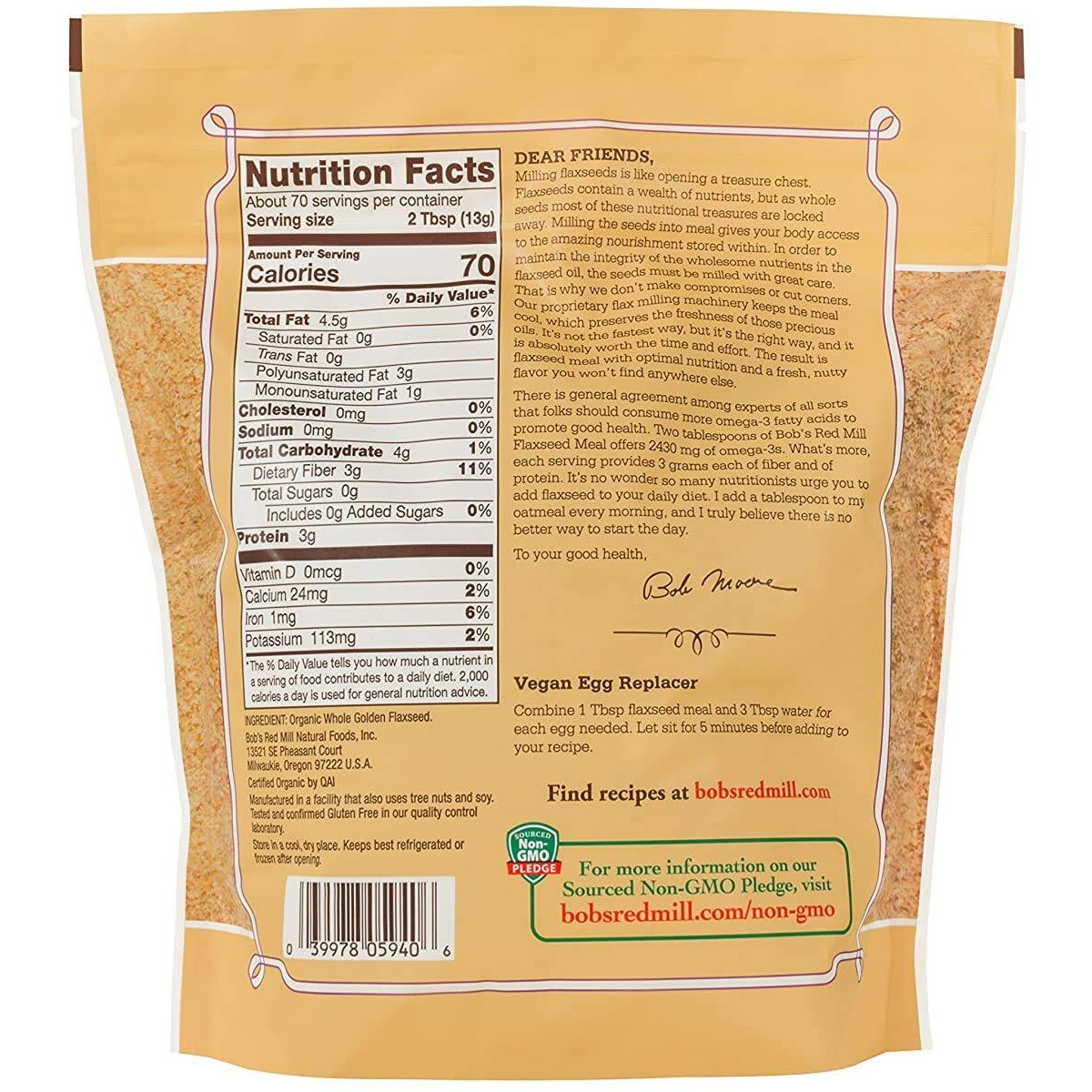 Bob's Red Mill Organic Golden Flaxseed Meal, 32 Oz (Pack Of 2)