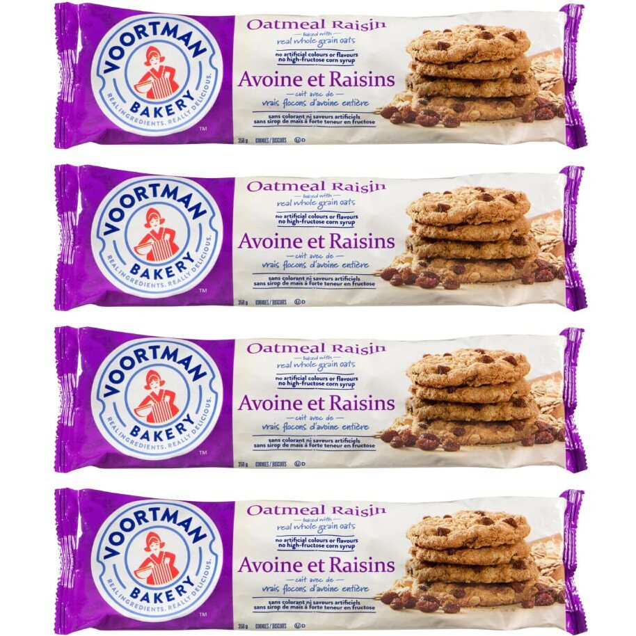 Voortman Bakery Oatmeal Raisin Cookies - Delicious Baked Oatmeal Cookies Made With Real Whole Grain Oats And Raisins, No Artificial Colors Or Flavors And No High-Fructose Corn Syrup (Pack Of 4)