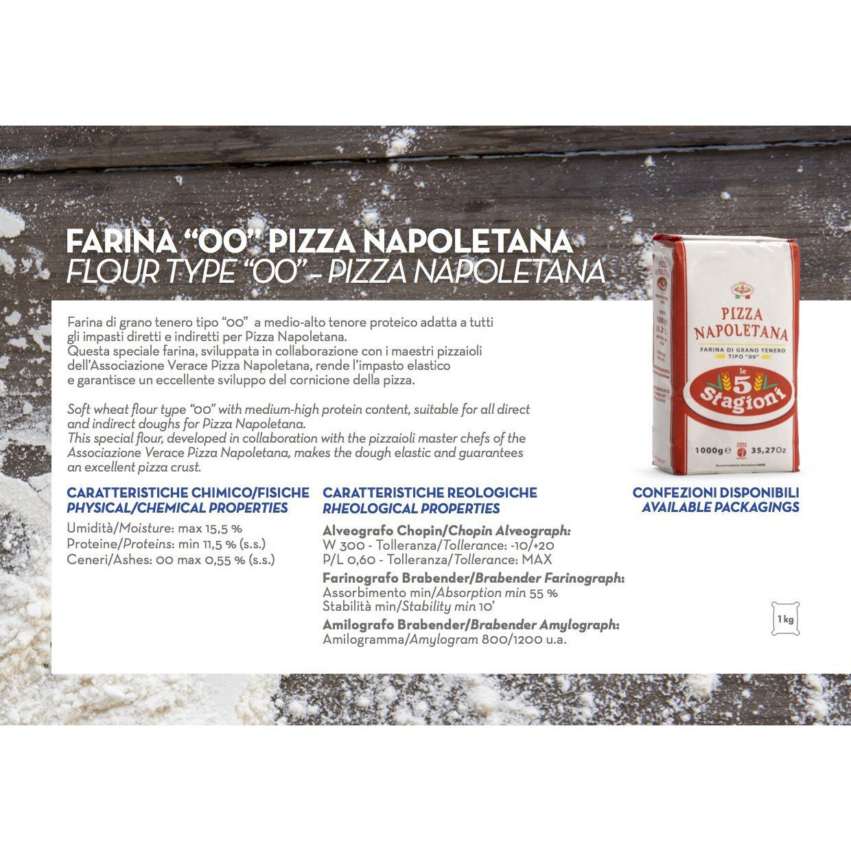 Le 5 Stagioni Pizza Napoletana Italian "&quot00"" Soft Wheat Flour 2.2 Pound Package