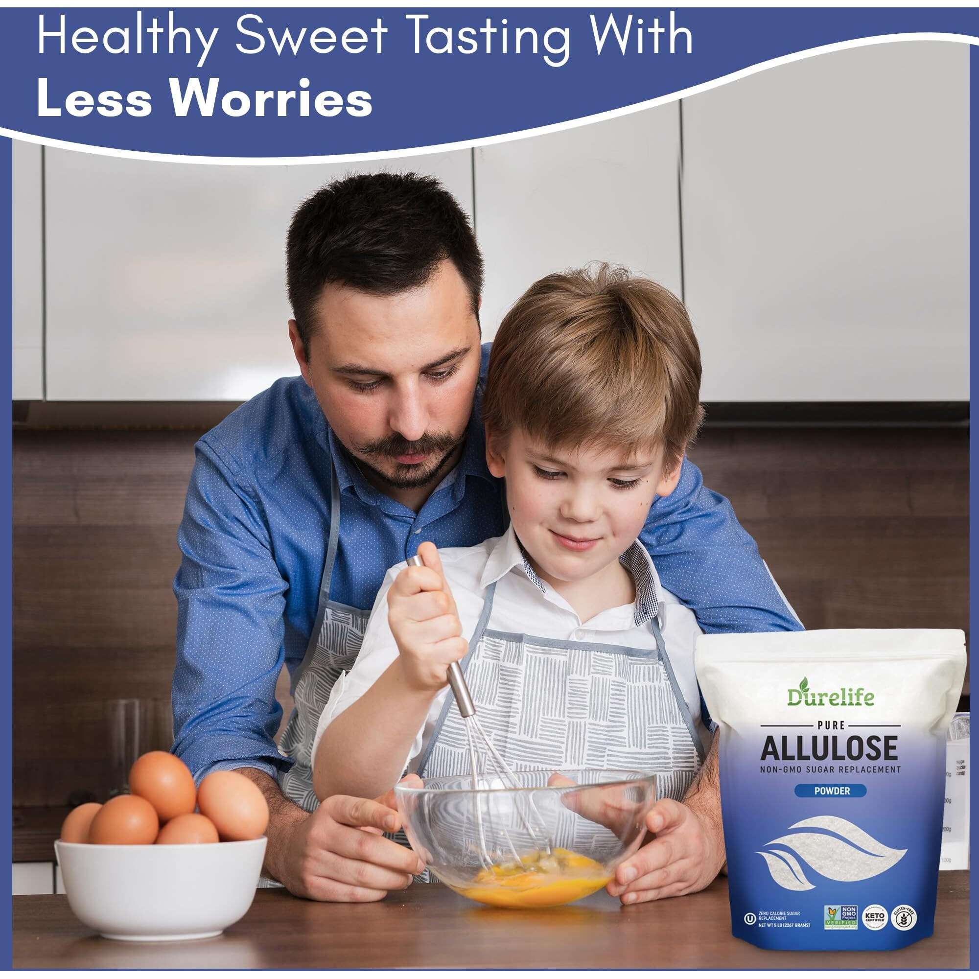 Durelife Allulose Sweetener, 3 Lb 100% Pure No Erythritol Powdered Sugar Substitute, Non-Gmo Project Verified, Keto Certified, Ou Kosher, No Fillers, Zero Calories Sugar Alternative 3 Lbs