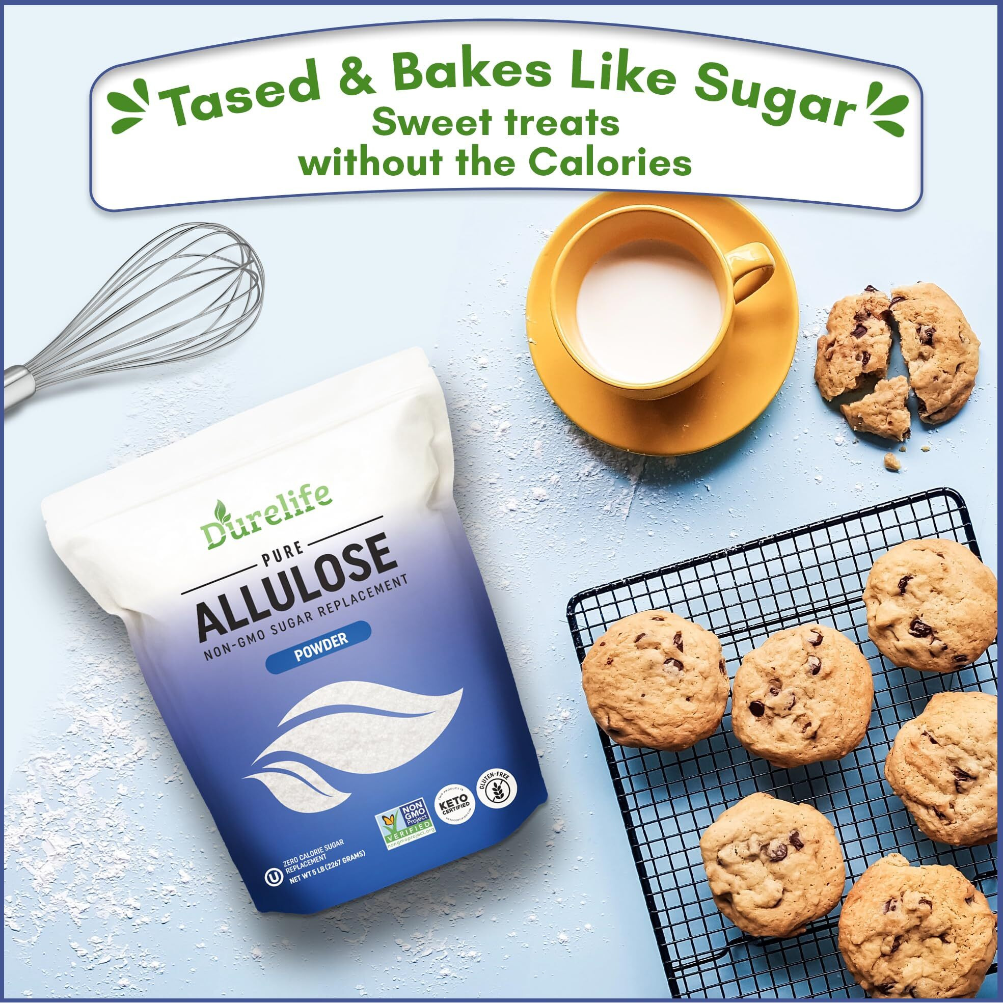 Durelife Allulose Sweetener, 3 Lb 100% Pure No Erythritol Powdered Sugar Substitute, Non-Gmo Project Verified, Keto Certified, Ou Kosher, No Fillers, Zero Calories Sugar Alternative 3 Lbs