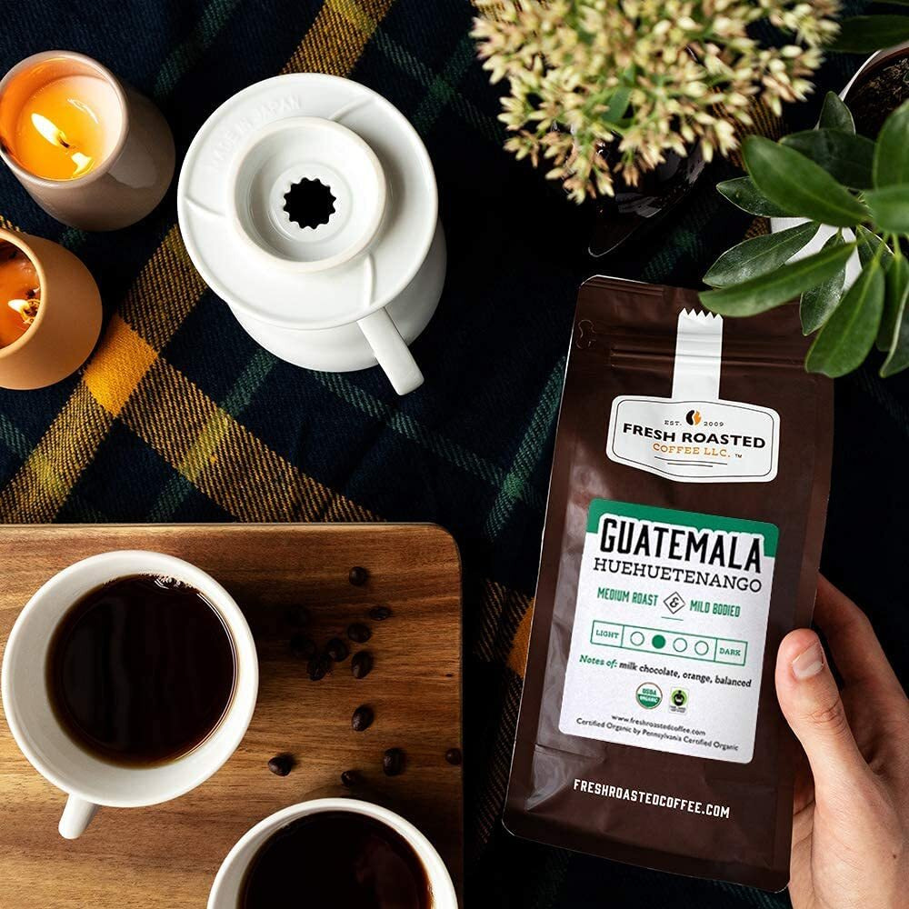 Fresh Roasted Coffee, Organic Guatemala Huehuetenango | 12 Oz | Single Origin | Medium Roast | Mold & Mycotoxin Tested, Kosher | Ground