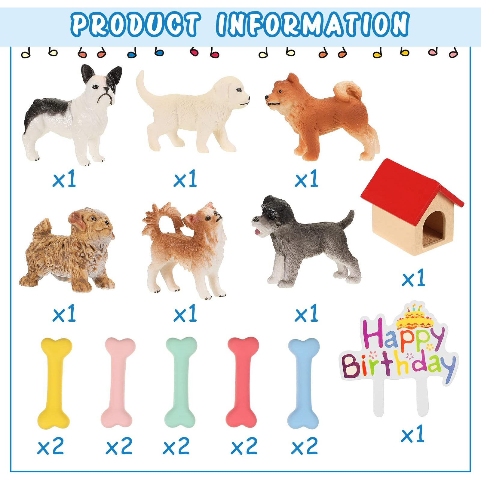 18 Pcs Realistic Dog Cake Topper Dog Figurines Dog Birthday Cake Topper Dog Bone Kennel Cake Toppers Dog Party Decoration Mini Dog Set For Kids Baby Shower Garden Birthday Party (Vivid Style)