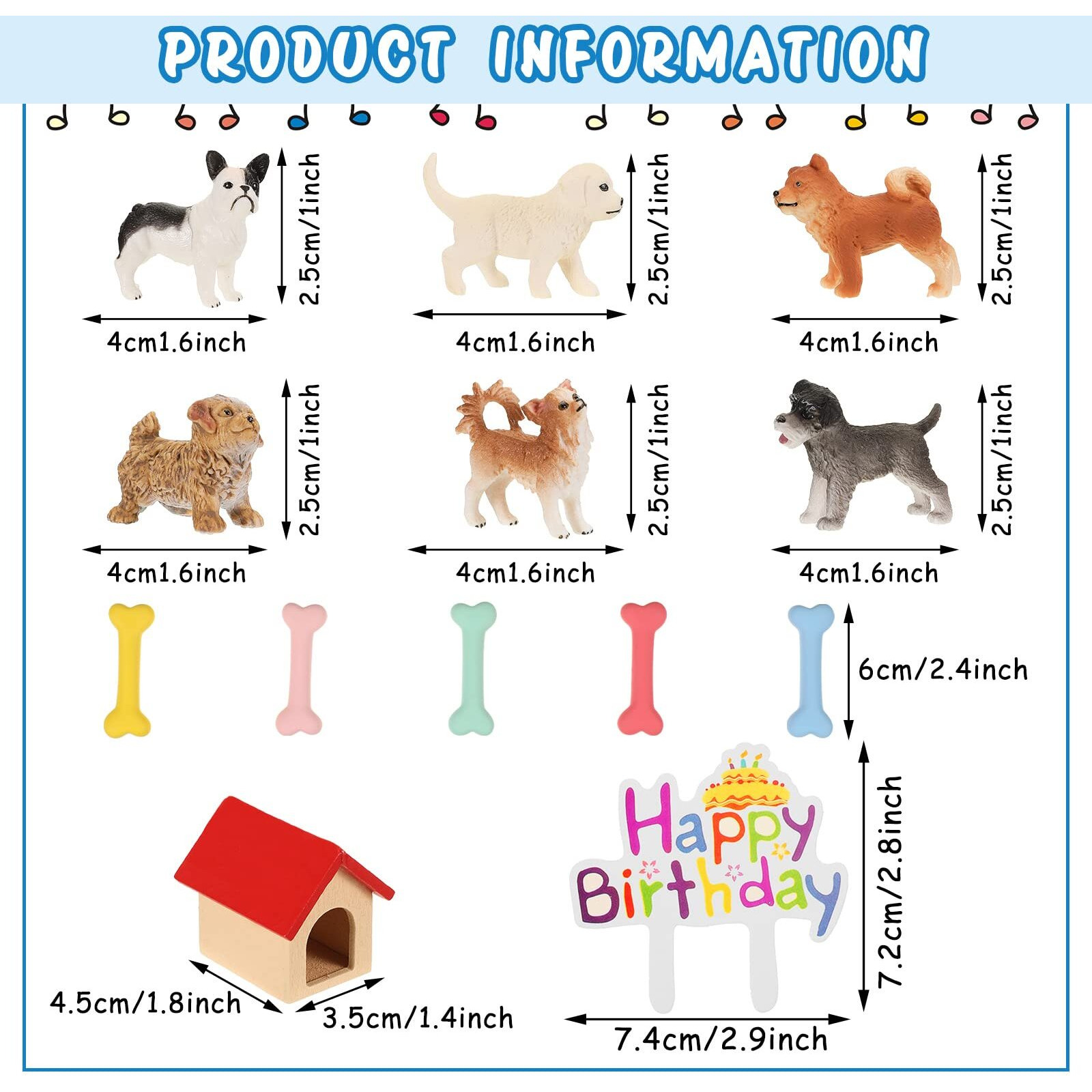 18 Pcs Realistic Dog Cake Topper Dog Figurines Dog Birthday Cake Topper Dog Bone Kennel Cake Toppers Dog Party Decoration Mini Dog Set For Kids Baby Shower Garden Birthday Party (Vivid Style)