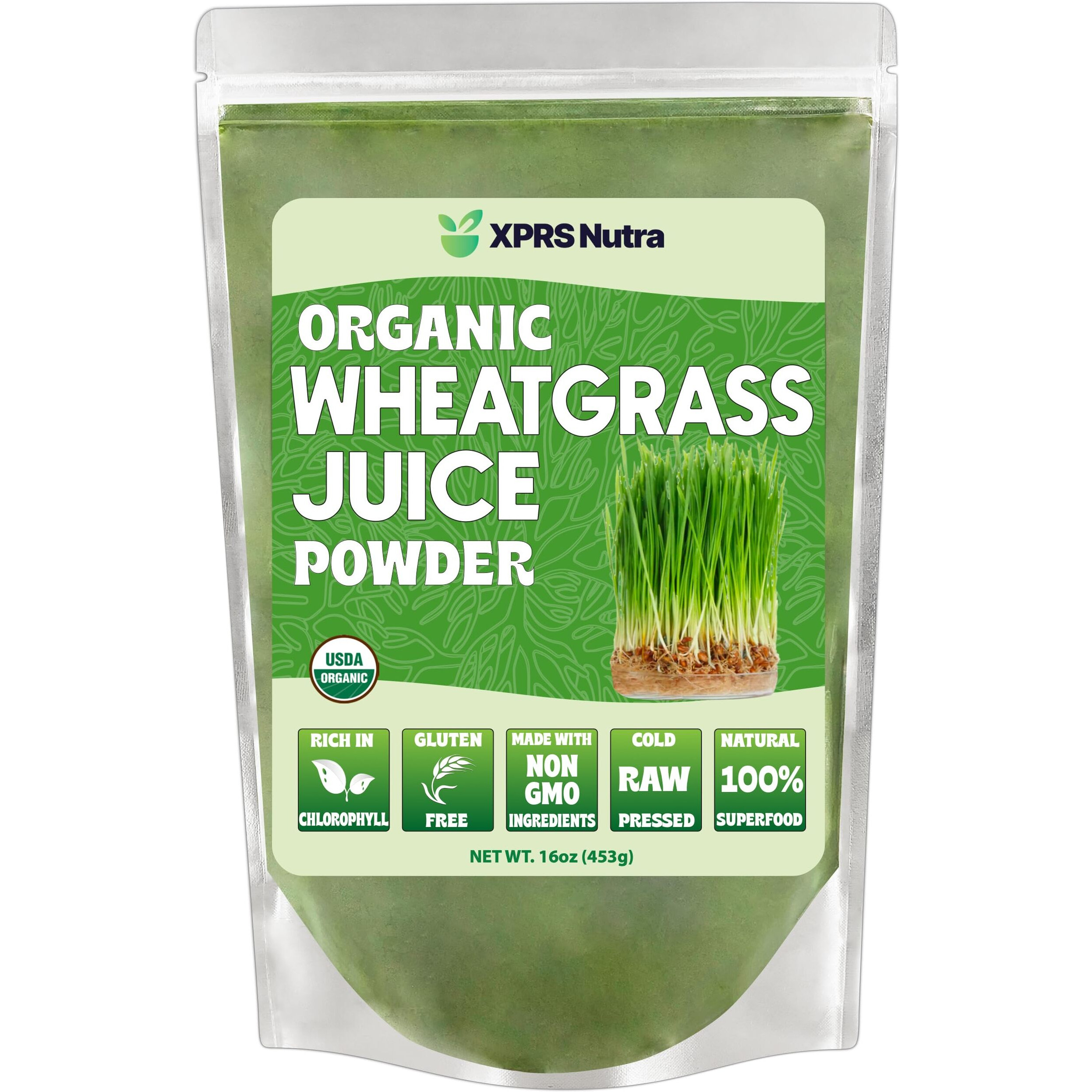 Xprs Nutra Organic Wheatgrass Juice Powder - Sustainably Grown - Instant Wheat Grass Juice Powder Made From Concentrated Juice - More Potent Than Organic Wheatgrass Powder - 16 Ounce