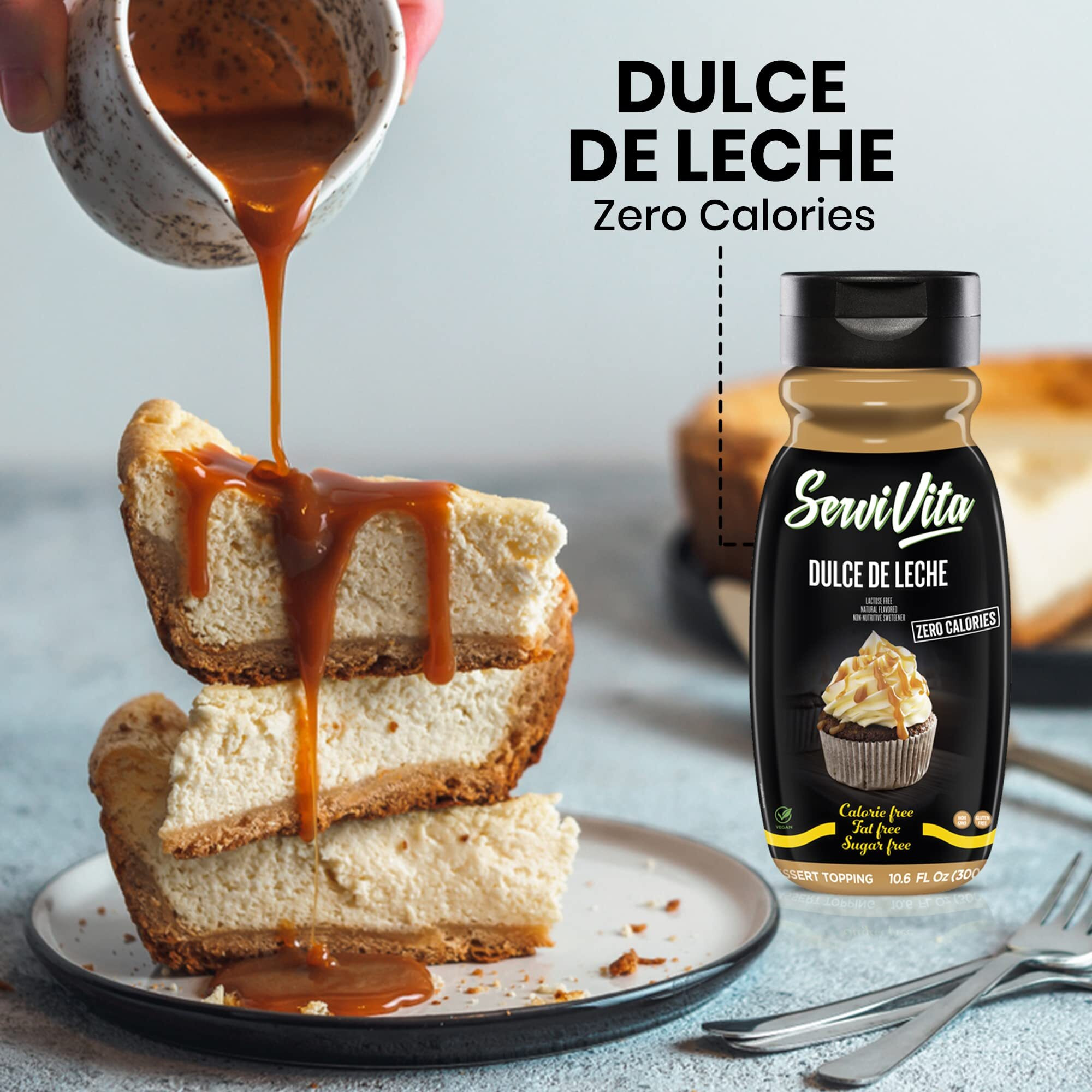 Sugar Free Dulce De Leche Topping Zero Calories And Fat Free, 10.6 Fl Oz - No Sugar Dulce De Leche Syrup Dessert Topping Gluten-Free, Non-Gmo, Vegan And Keto Friendly - Servivita