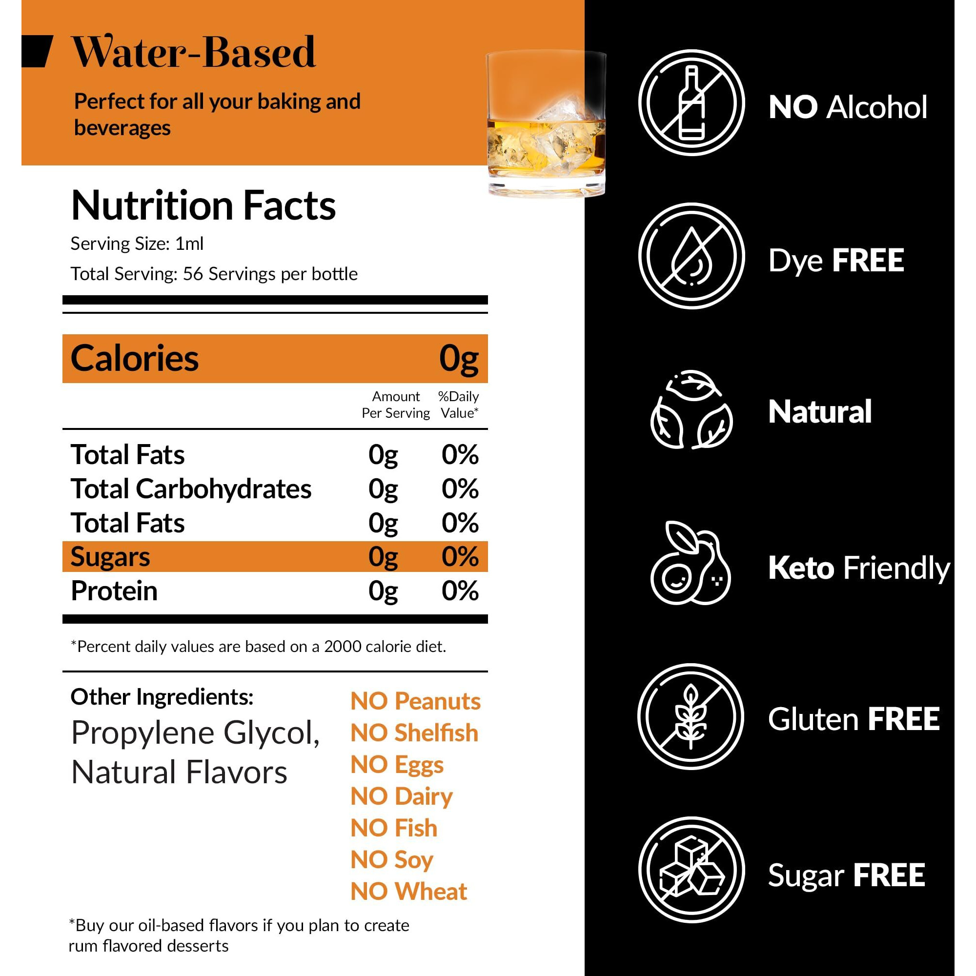 Dolce Flav Natural Rum Extract - 2 Ounce Water-Soluble Multipurpose Flavoring Ideal For Baked Goods, Beverages, Coffee, Desserts & Ice Cream - Perfect Kitchen Gift For Holidays