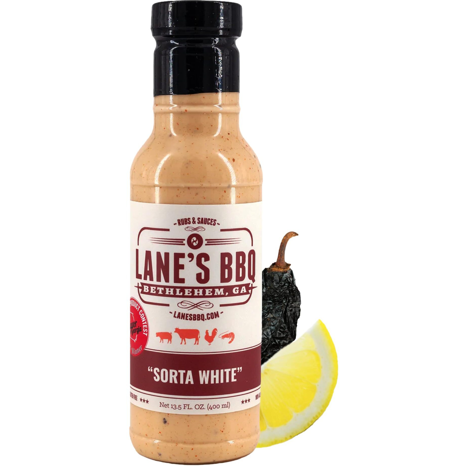 Lane's Sorta White Bbq Sauce, Award Winning Chicken Dipping Sauce, Goes Well With Beef, Meat & Burger Sauce, Made In Usa Alabama White Sauce, 13.5 Oz