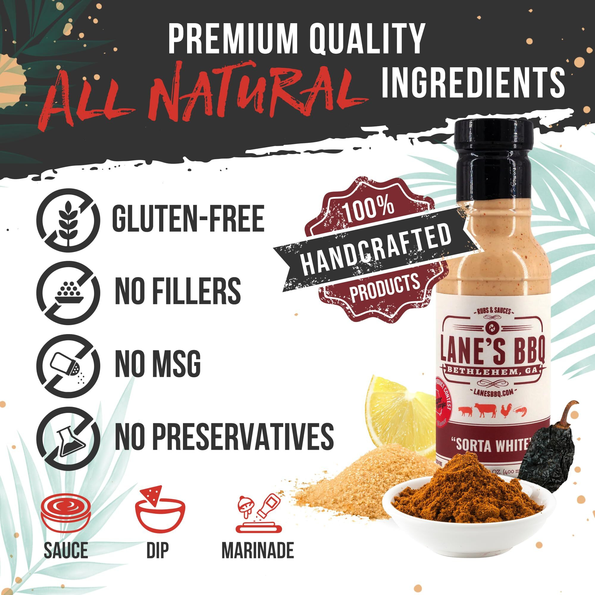 Lane's Sorta White Bbq Sauce, Award Winning Chicken Dipping Sauce, Goes Well With Beef, Meat & Burger Sauce, Made In Usa Alabama White Sauce, 13.5 Oz