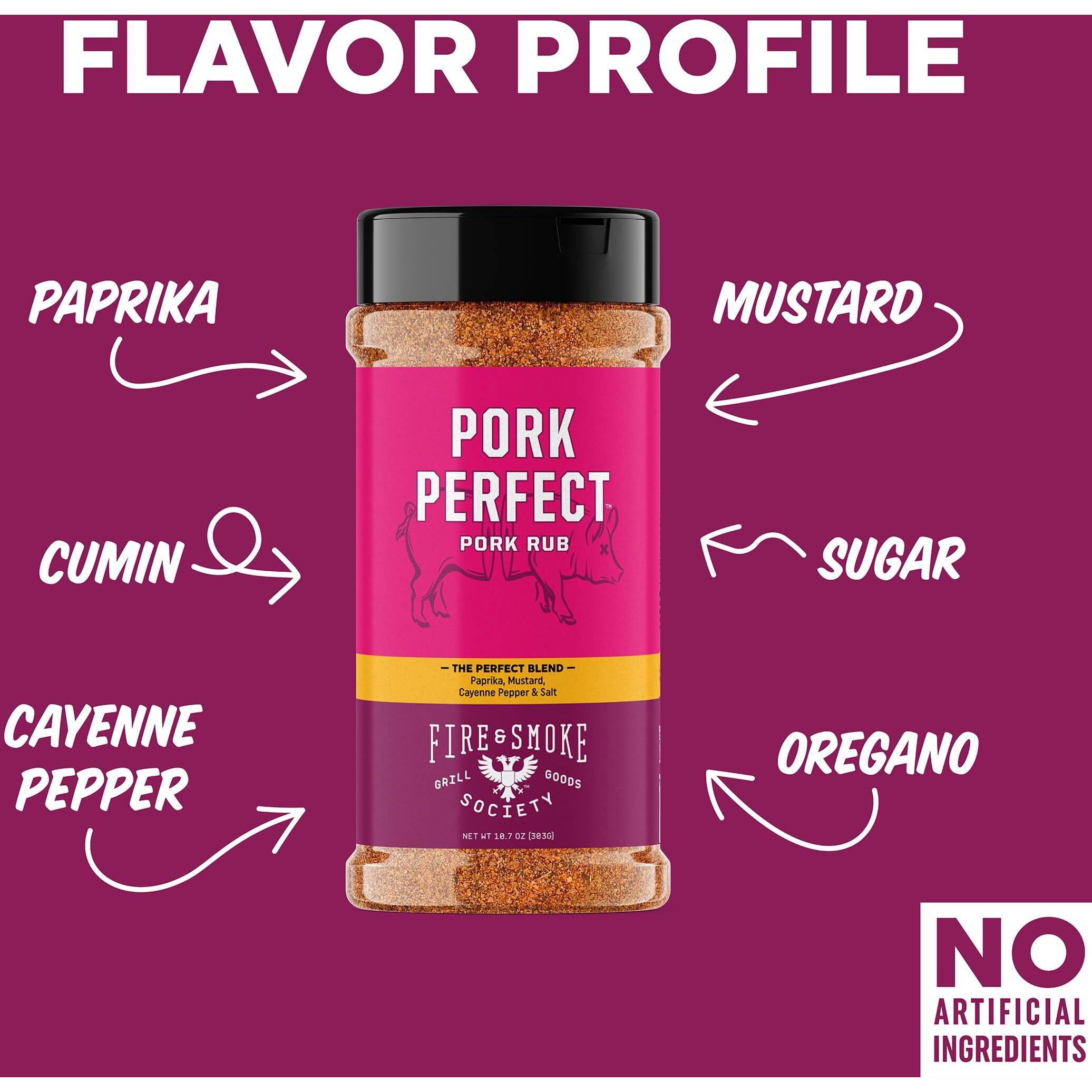 Fire & Smoke Society Pork Perfect Pork Rub | Bbq Seasoning For Smoking And Grilling Meat | Pulled Pork Ribs, Rib Rub, Dry Bbq Rubs And Spices | Paprika, Mustard, Cayenne Pepper & Salt | Xl (2-Pack)