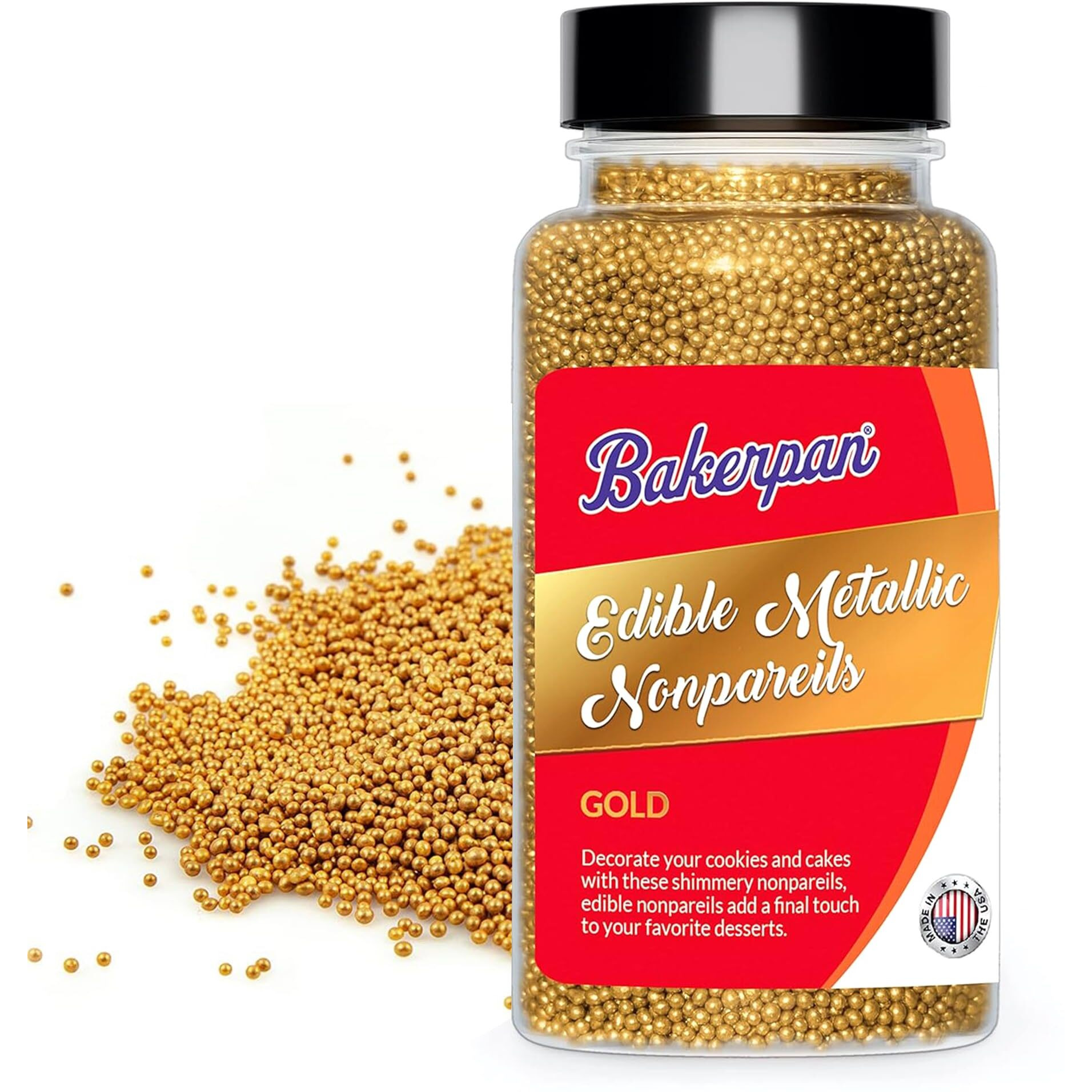 Bakerpan Edible Gold Nonpareils Sprinkles For Cupcakes, Gold Sprinkles Edible For Cake Decorating - 5.1 Ounces (Made In Usa)