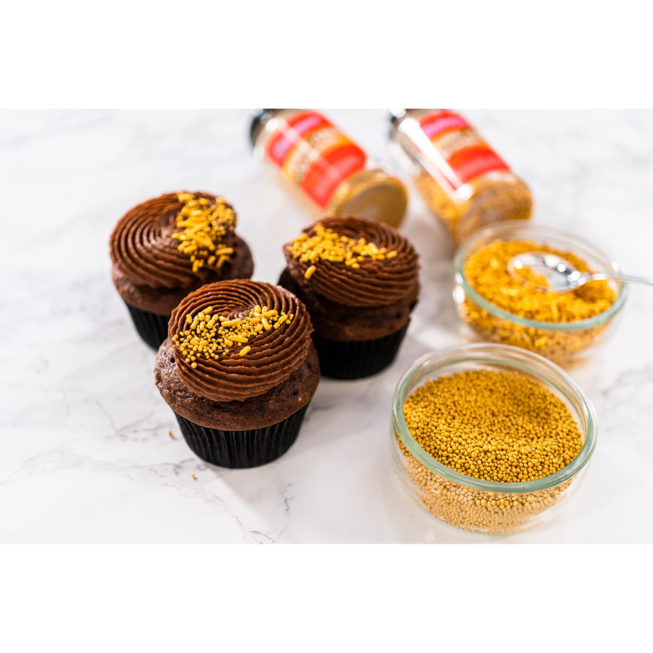 Bakerpan Edible Gold Nonpareils Sprinkles For Cupcakes, Gold Sprinkles Edible For Cake Decorating - 5.1 Ounces (Made In Usa)
