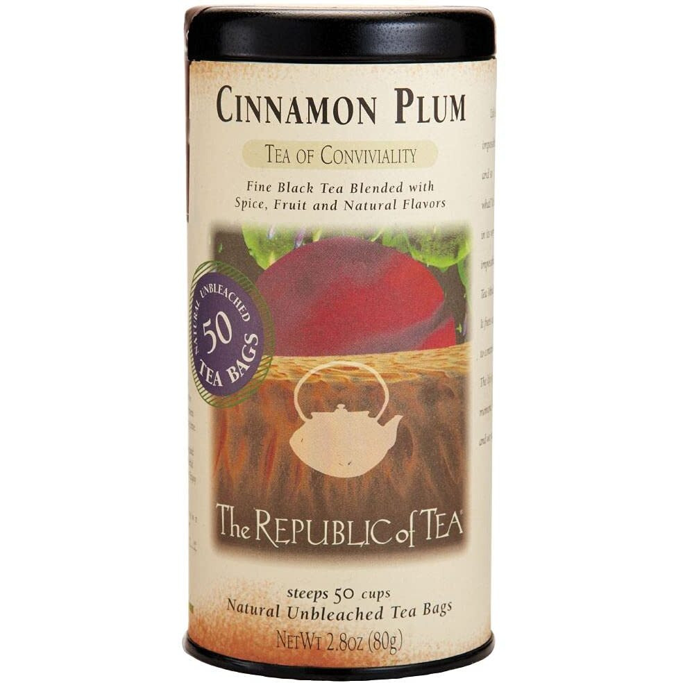 The Republic Of Tea Cinnamon Plum Tea, 2.8 Oz Tin, 50 Tea Bags, Spiced Black Tea | Caffeinated Tea