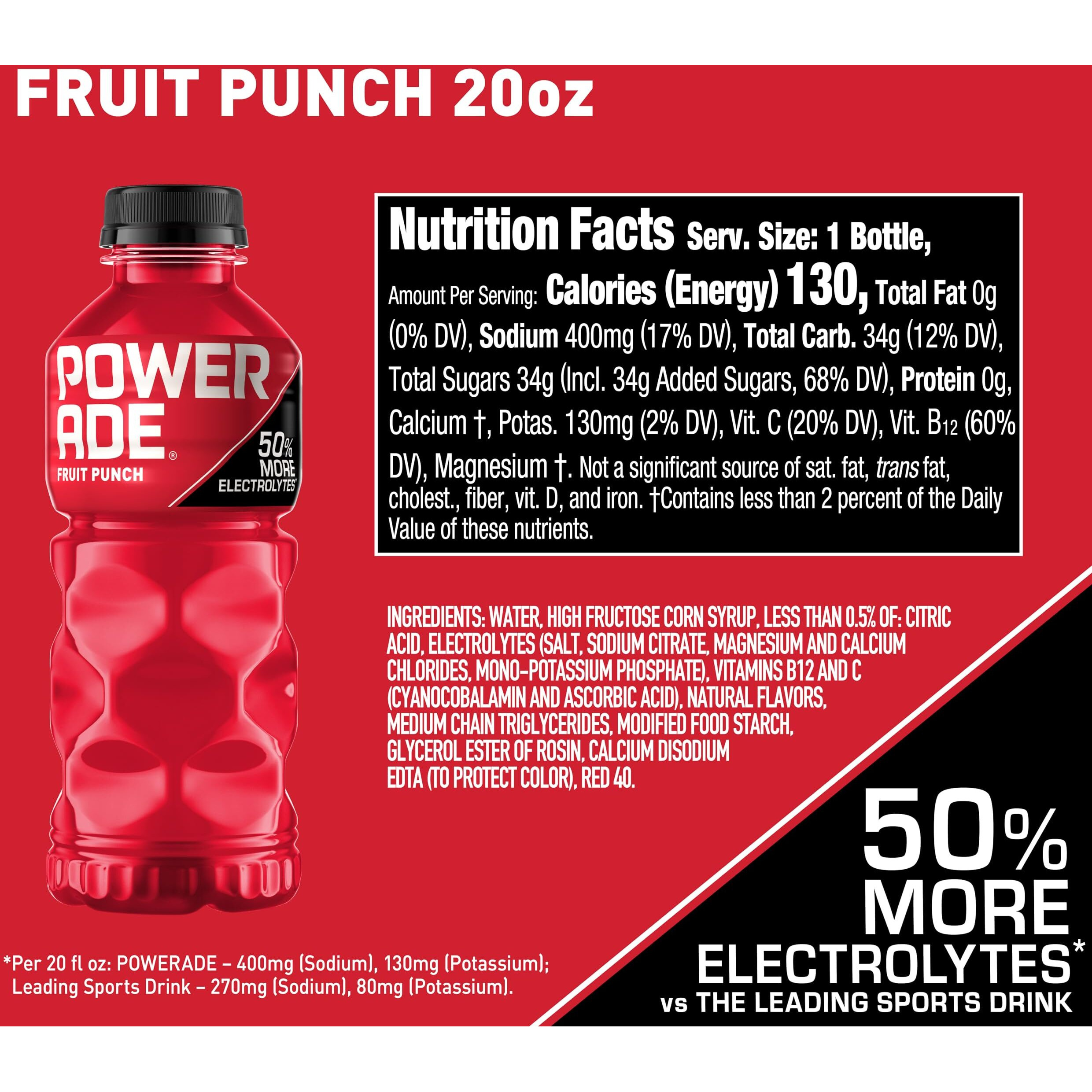 Powerade Sports Drink Fruit Punch, 20 Ounce (Pack Of 24)
