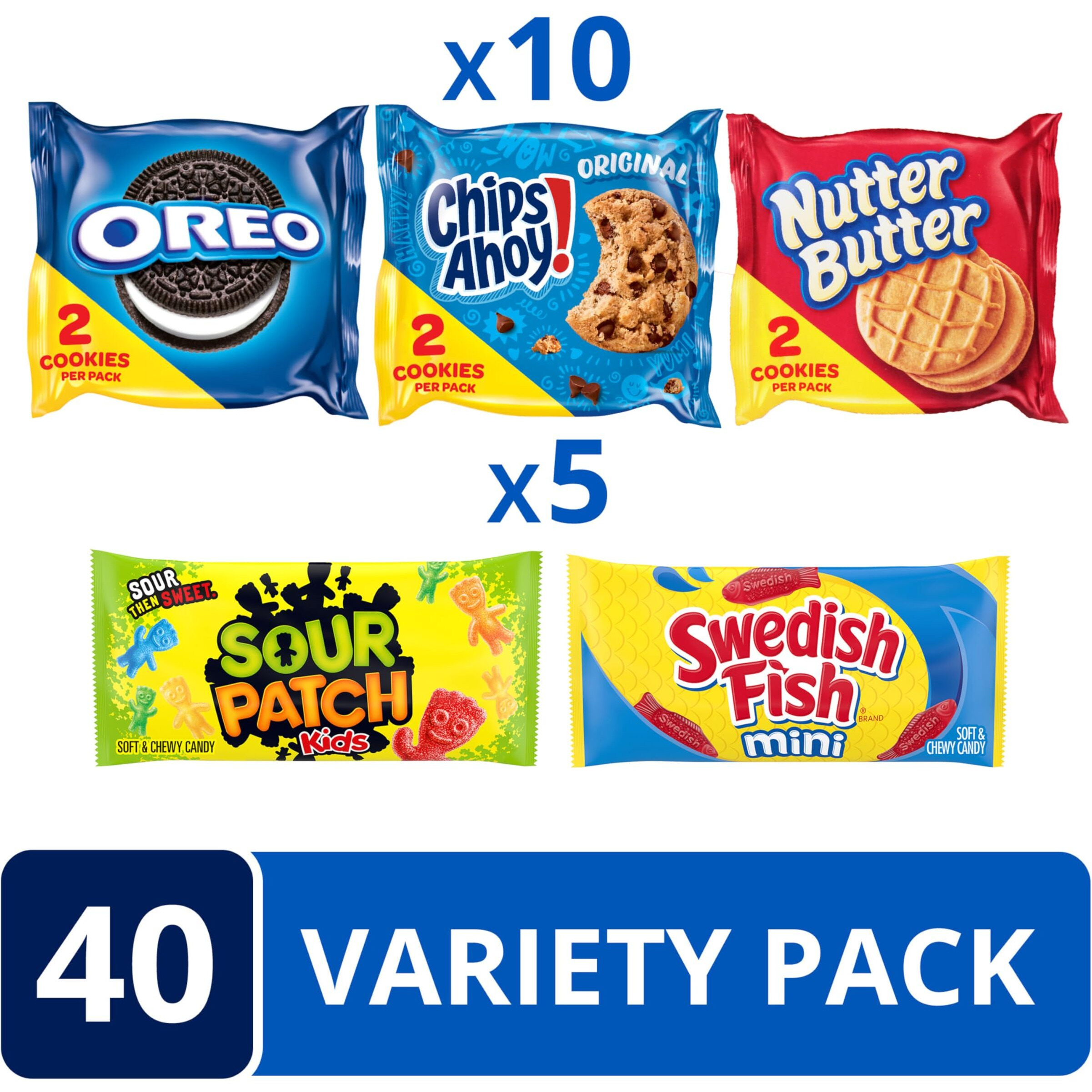 Oreo, Chips Ahoy, Nutter Butter, Sour Patch Kids & Swedish Fish Cookies & Candy Variety Pack, 40 Snack Packs