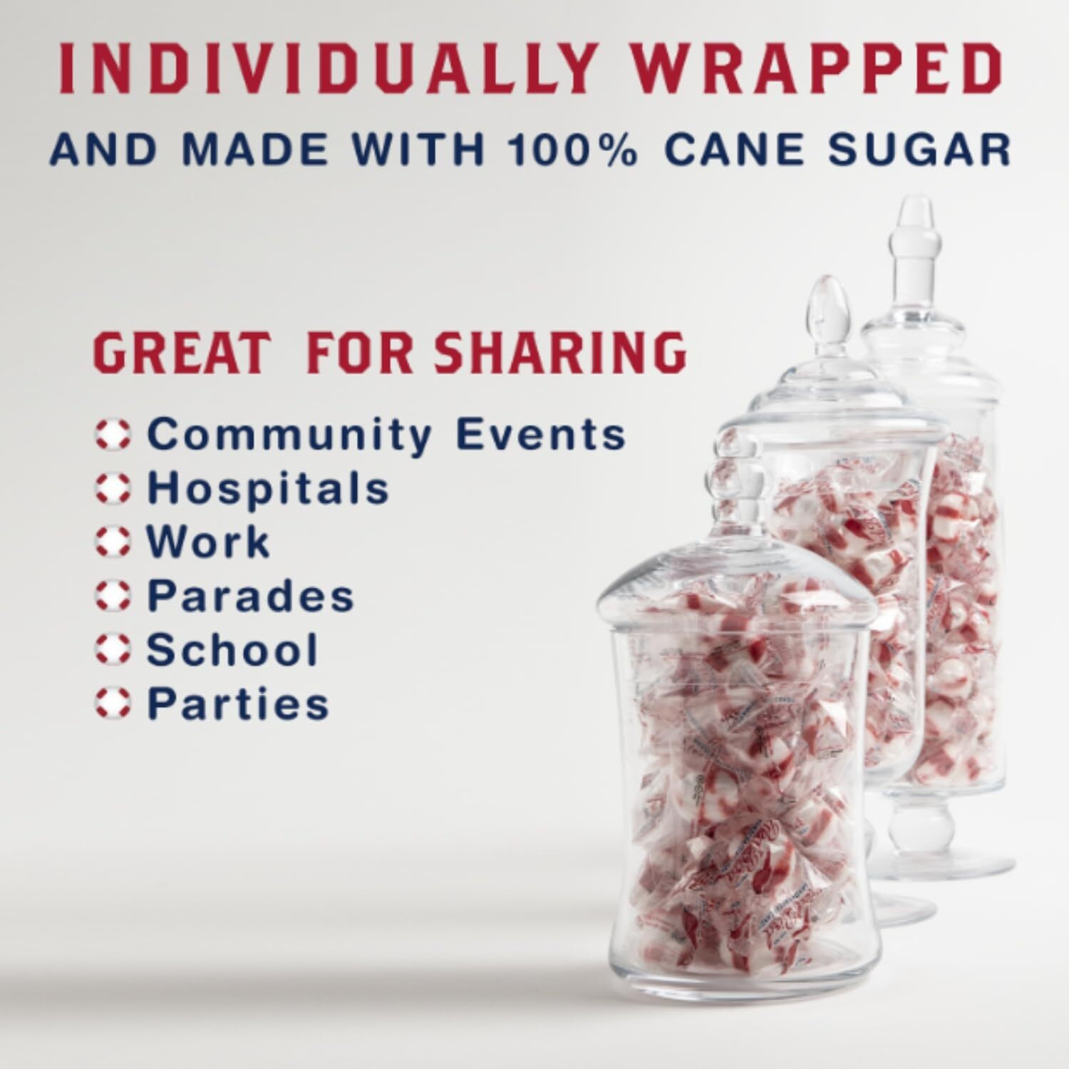 Red Bird Soft Peppermint Puffs 52 Oz Tub, Individually Wrapped Mints, Gluten Free, Kosher, Free From Top Allergens, 100% Pure Cane Sugar