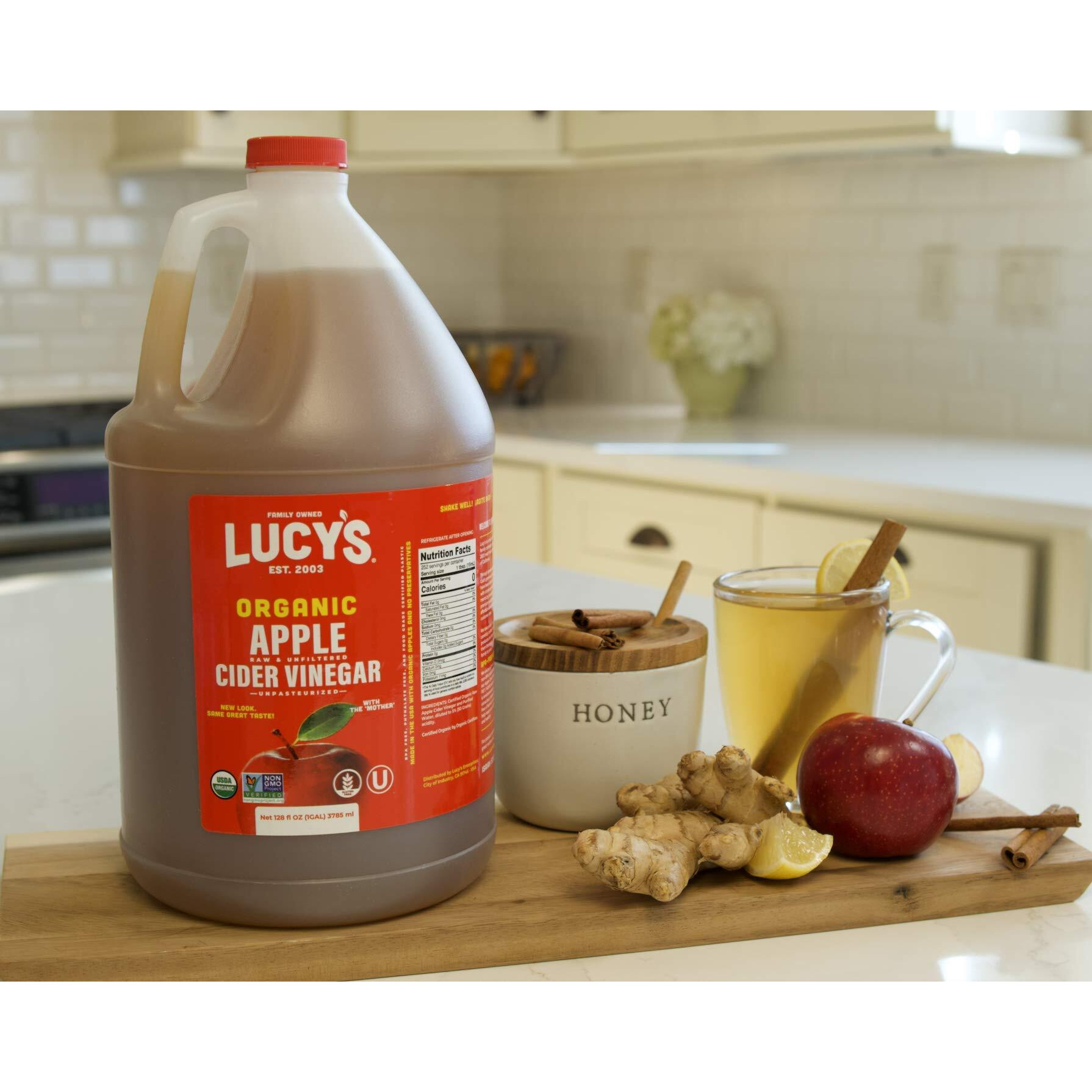 Lucy's Family Owned - Gallon Size, Organic, With The Mother, Apple Cider Vinegar, Unfiltered, Unpasteurized, Nongmo, And Raw