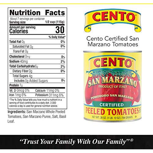 Cento Certified San Marzano Whole Peeled Plum Tomatoes, 28 Ounce, Pack Of 6