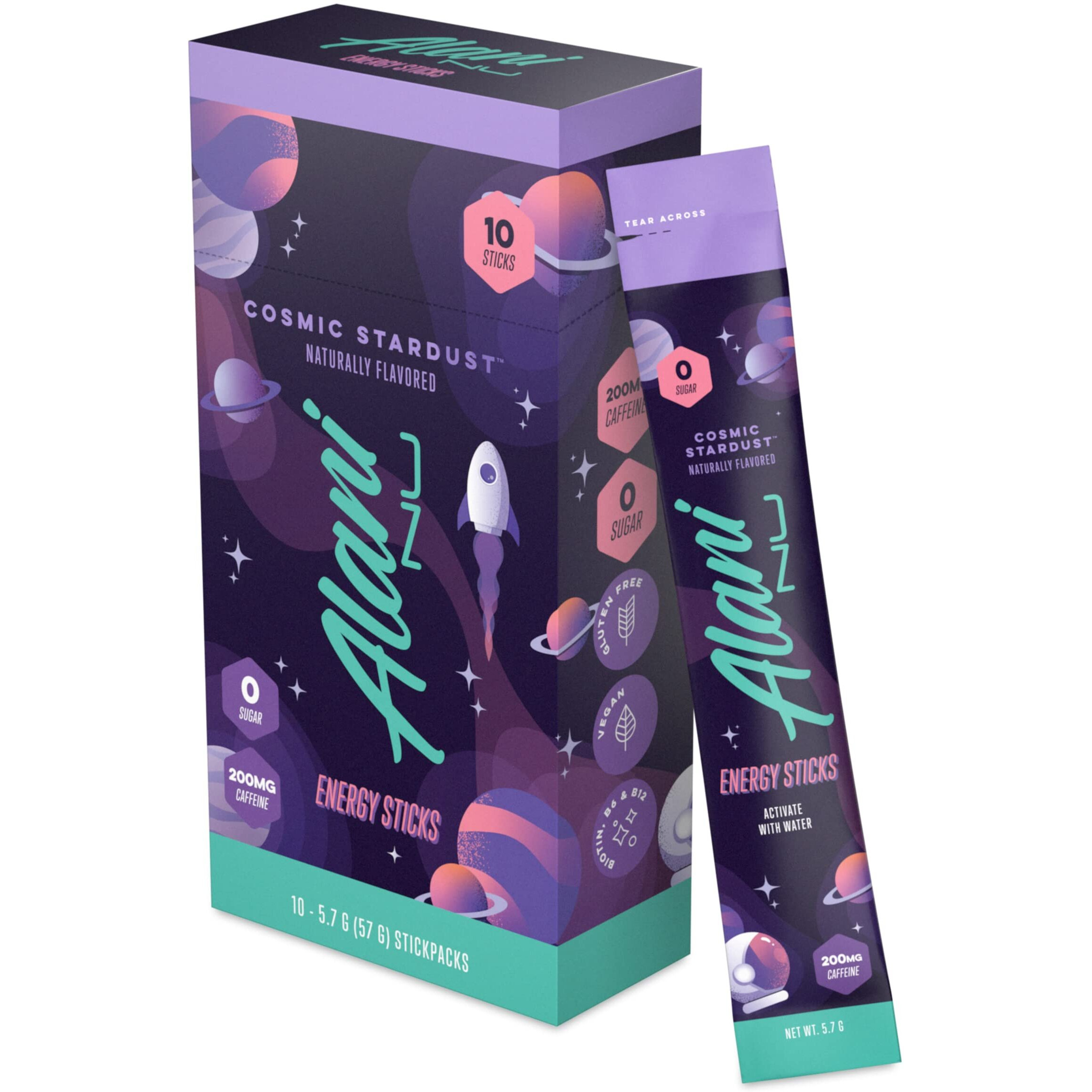 Alani Nu Cosmic Stardust Energy Sticks | Energy Drink Powder | 200Mg Caffeine | Pre Workout Performance With Antioxidants | On-The-Go Drink Mix | Biotin, B Vitamins | Zero Sugar | 5 Calories | 10 Pack