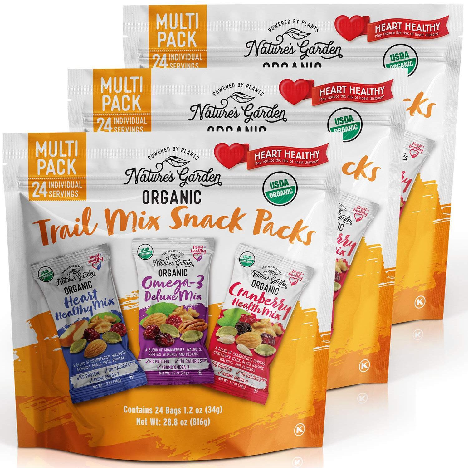 Nature's Garden Organic Trail Mix Snack Packs, Multi Pack 28.8 Oz - 24 Individual Servings (Pack Of 3)