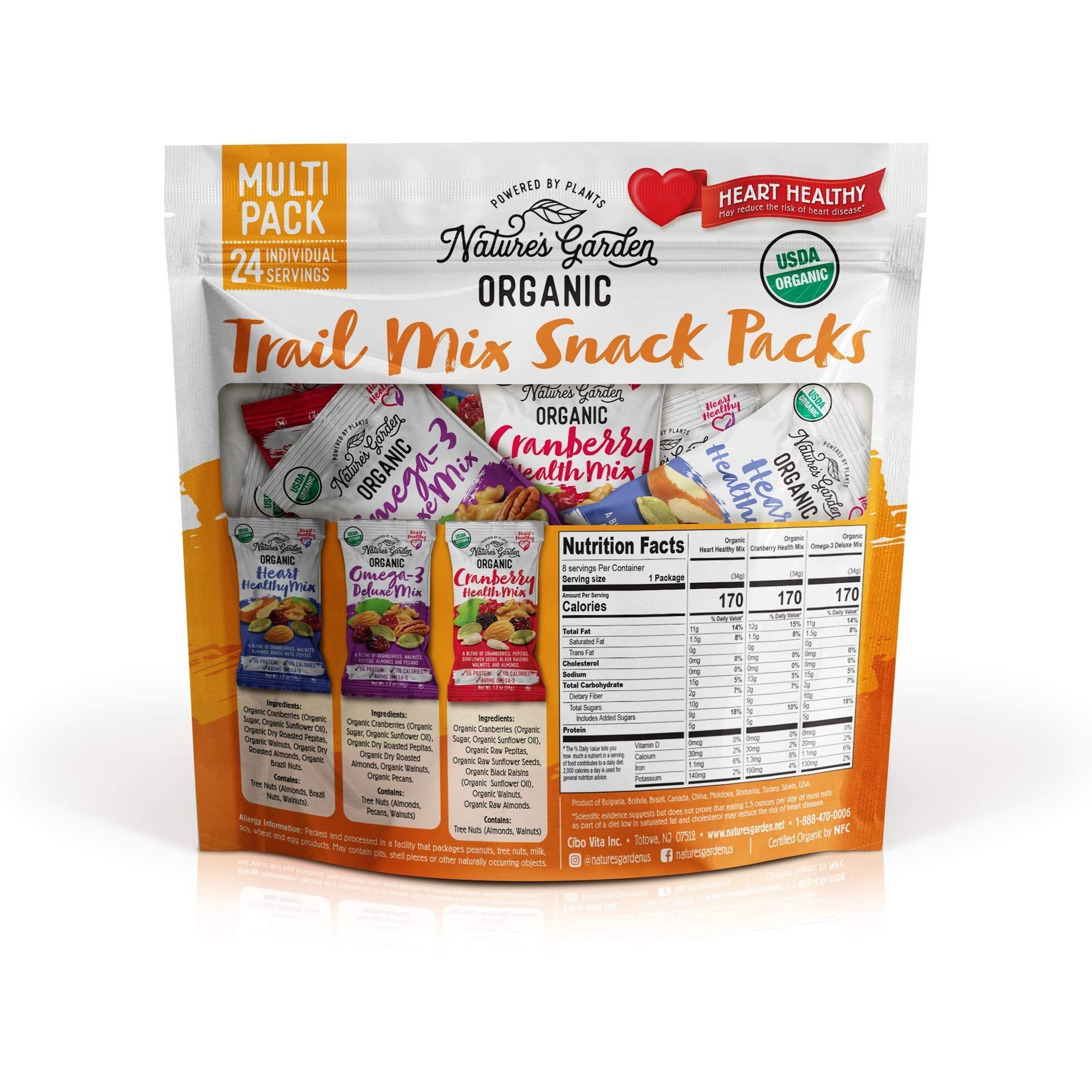 Nature's Garden Organic Trail Mix Snack Packs, Multi Pack 28.8 Oz - 24 Individual Servings (Pack Of 3)