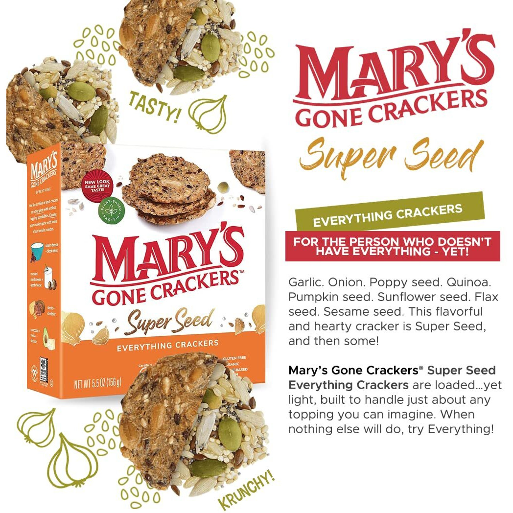 Mary's Gone Crackers Super Seed Crackers, Everything, 5.5 Ounce (Pack Of 1), Organic Plant Based Protein, Gluten Free
