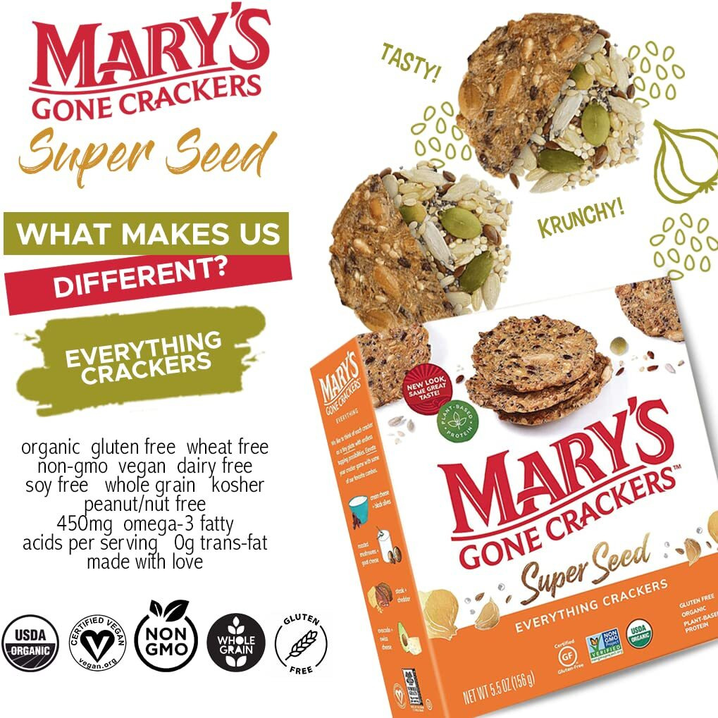 Mary's Gone Crackers Super Seed Crackers, Everything, 5.5 Ounce (Pack Of 1), Organic Plant Based Protein, Gluten Free