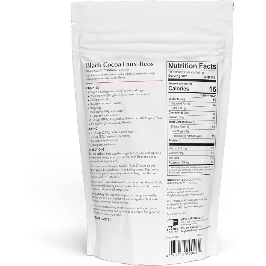 King Arthur Black Cocoa Dutch Processed Cocoa Powder For Baking - Intense Dark Chocolate Flavor, Unsweetened, Perfect For Cakes, Cookies & Frosting - 14 Oz Resealable Bag
