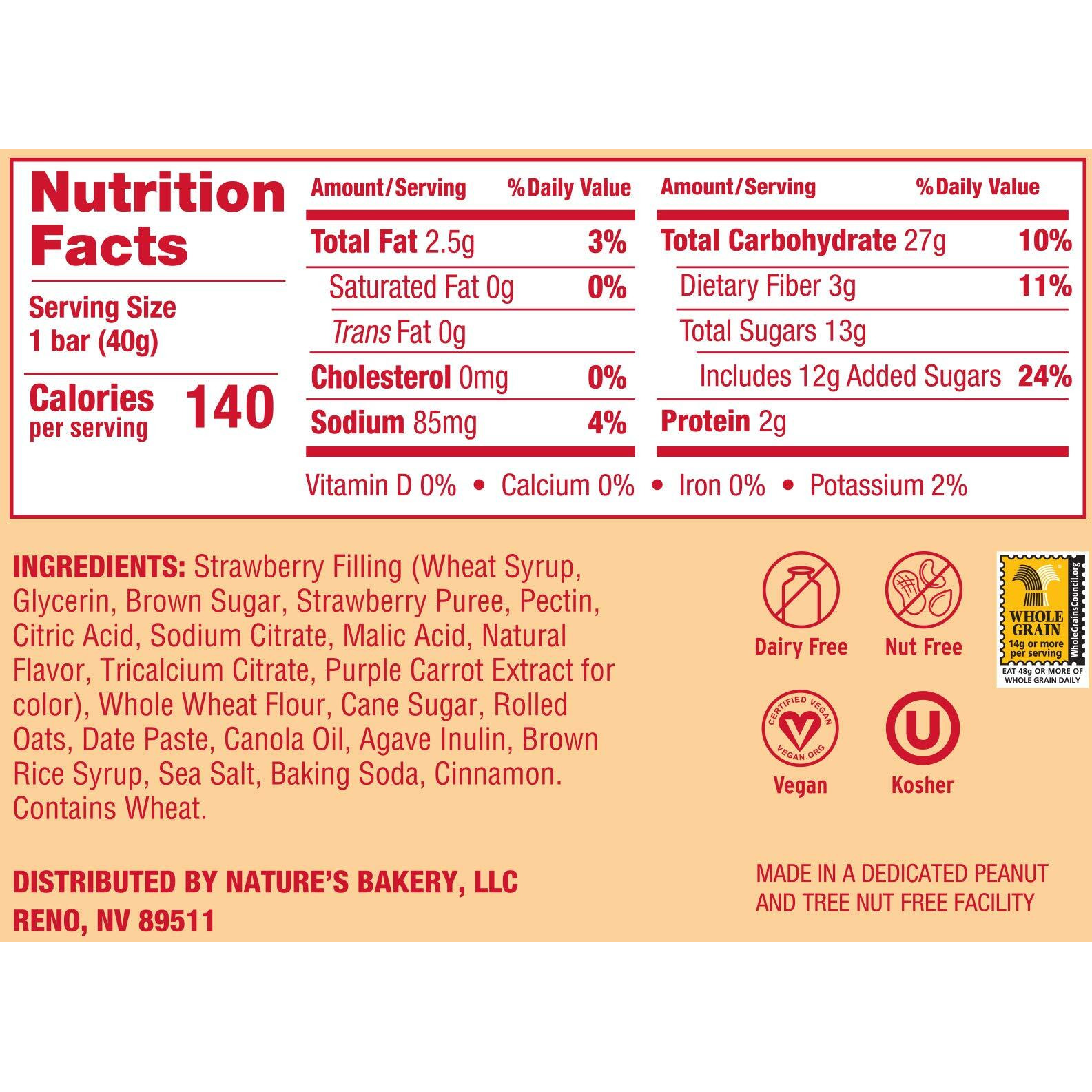 Nature's Bakery Oatmeal Crumble Bars, Strawberry, 6-6 Count Boxes (36 Bars), Vegan Snacks, Non-Gmo