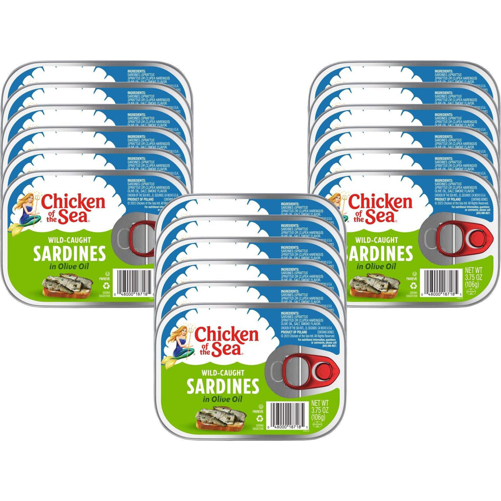 Chicken Of The Sea Sardines In Olive Oil, 3.75 Ounce Cans (Pack Of 18), Wild Caught Canned Sardines, Packaging May Vary