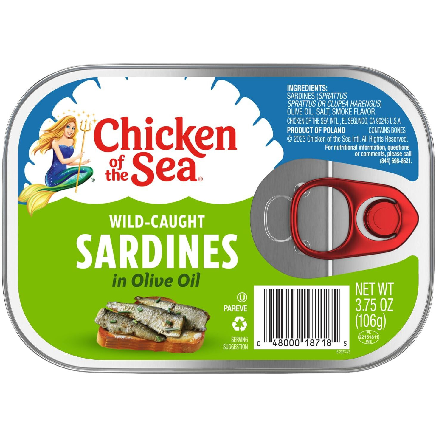 Chicken Of The Sea Sardines In Olive Oil, 3.75 Ounce Cans (Pack Of 18), Wild Caught Canned Sardines, Packaging May Vary